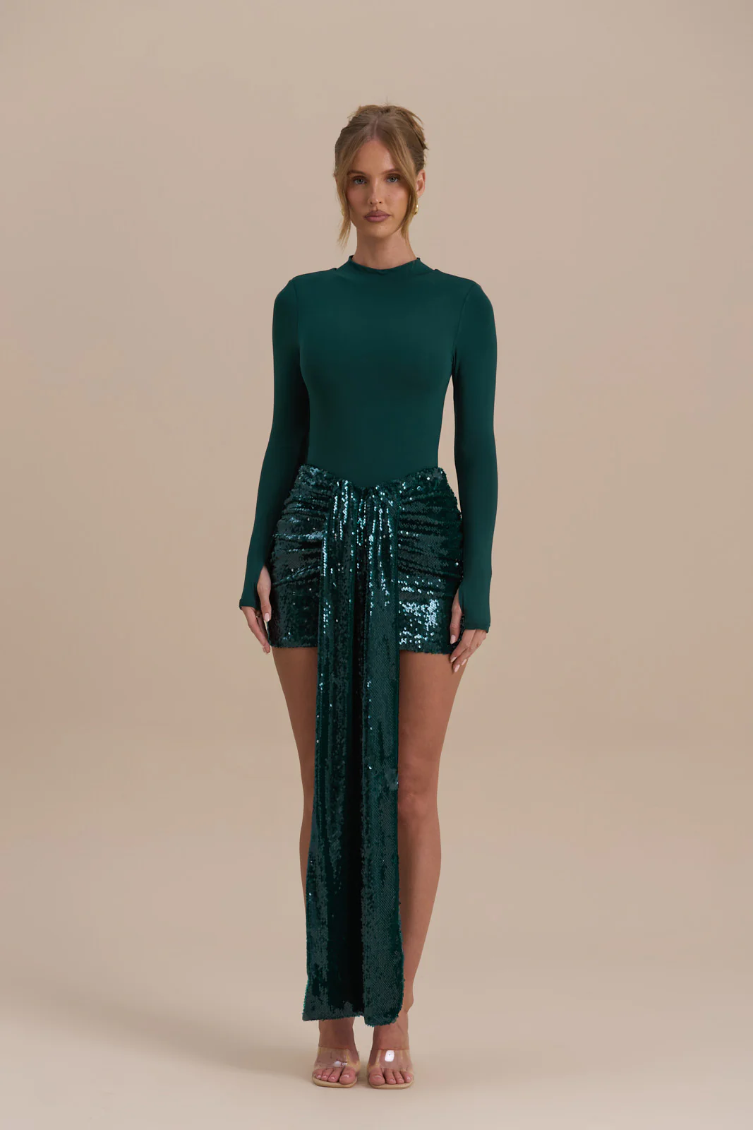 NARA MINI SKIRT | EMERALD SEQUIN - Image 3