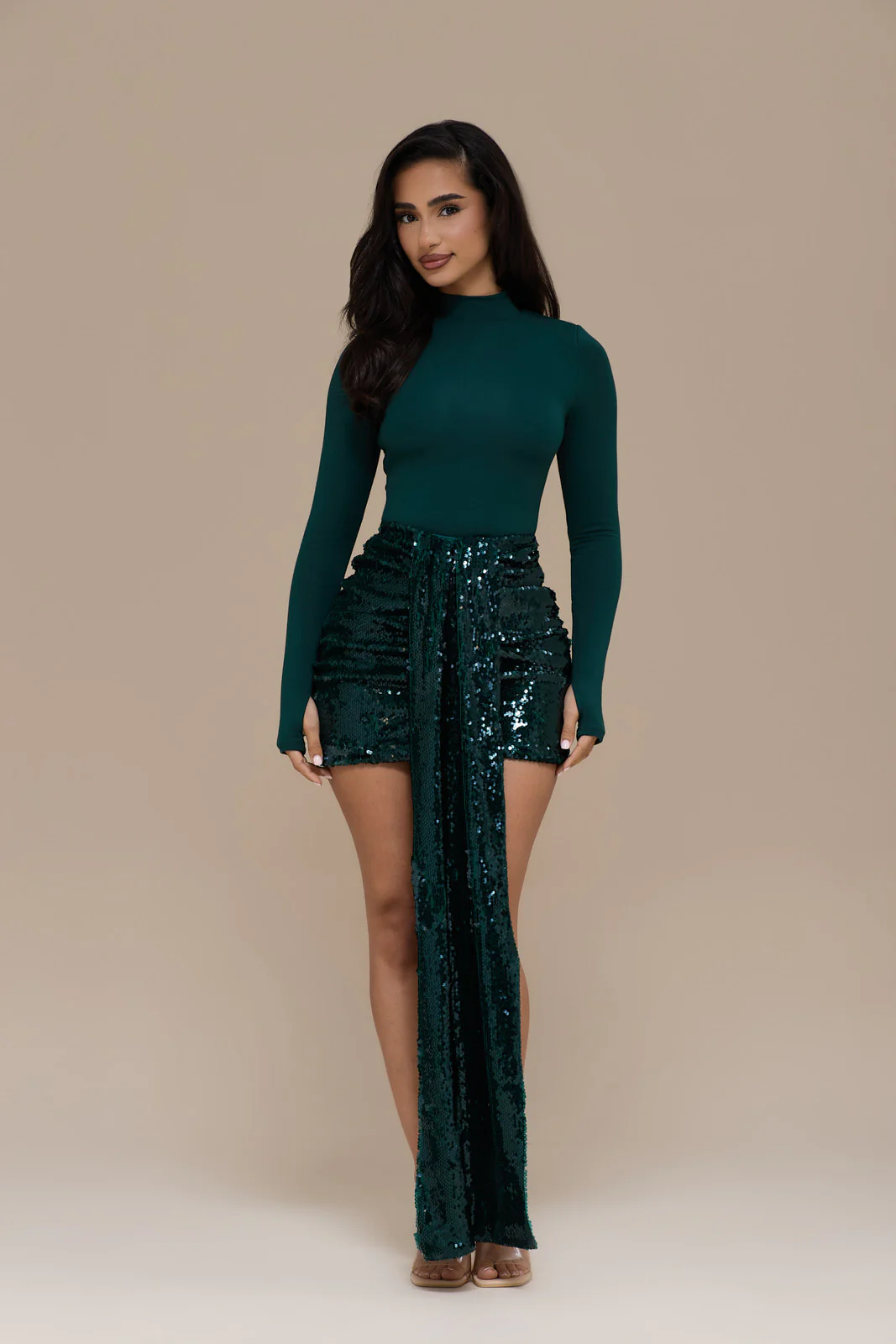 NARA MINI SKIRT | EMERALD SEQUIN - Image 4