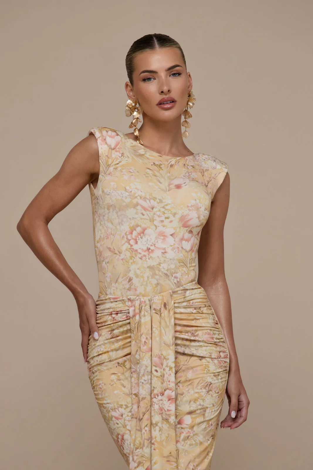 NARA SLEEVELESS BODYSUIT | YELLOW FLORAL - Image 3