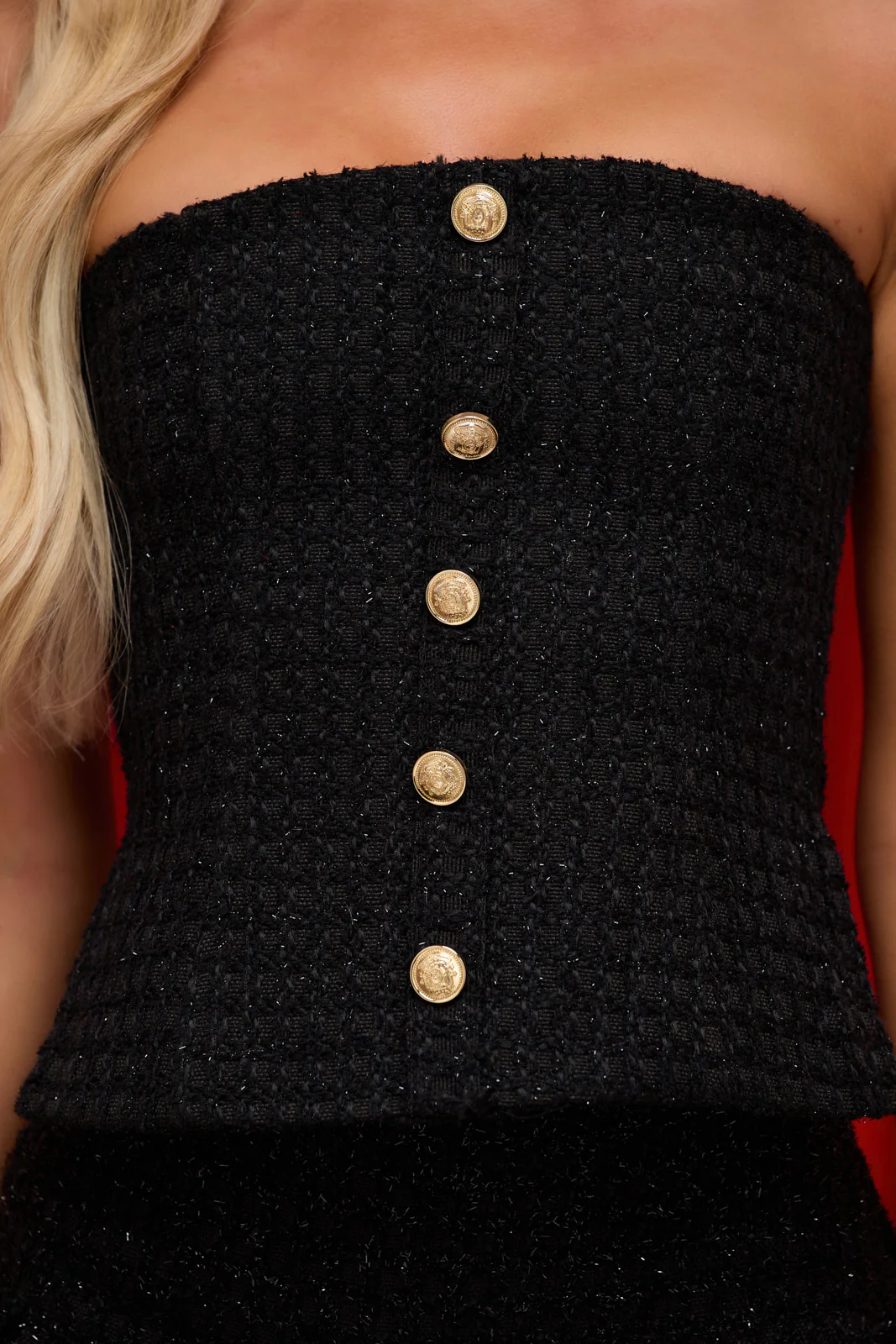 NOEL TWEED BANDEAU CORSET | BLACK - SALE - Image 4