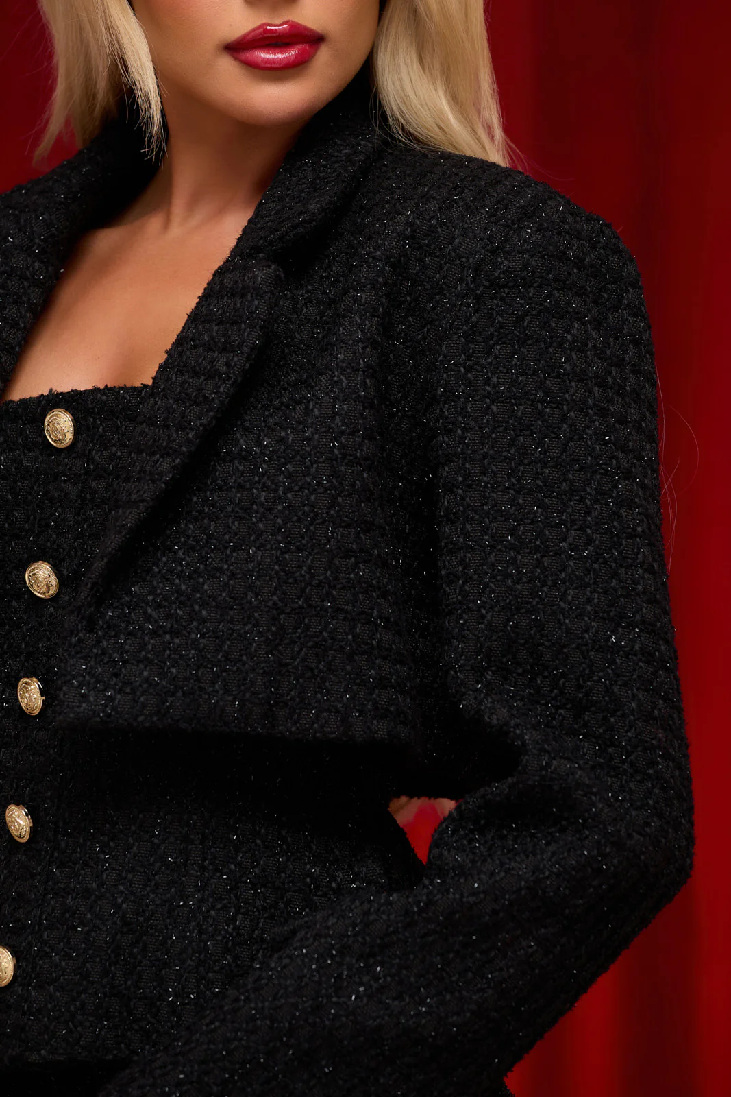 NOEL TWEED CROP BLAZER | BLACK - SALE - Image 9