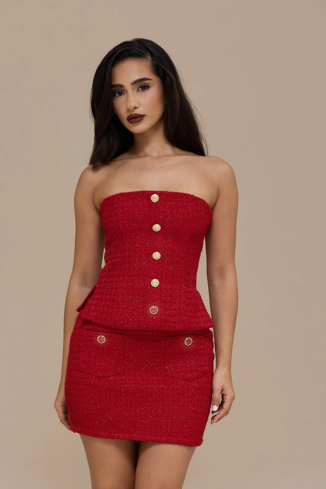 NOEL TWEED MINI SKIRT | RED - SALE - Image 3