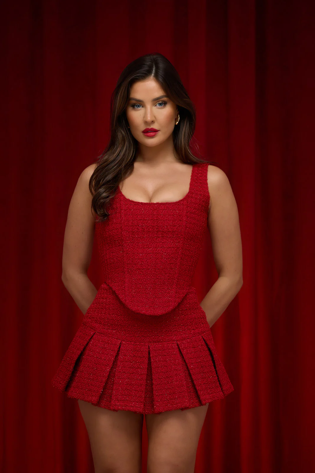 NOEL TWEED STRAPPY CORSET | RED - SALE - Image 9