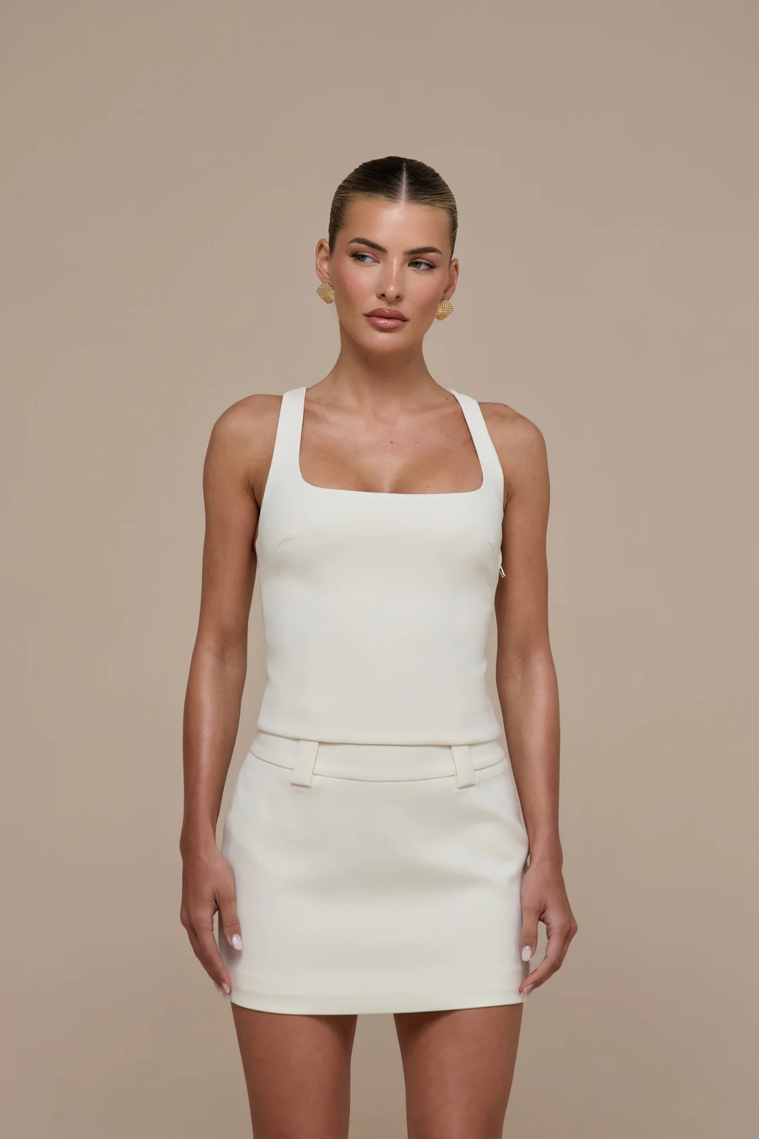 OLIVIA SQUARE NECK CROP TOP | CREAM - Image 6