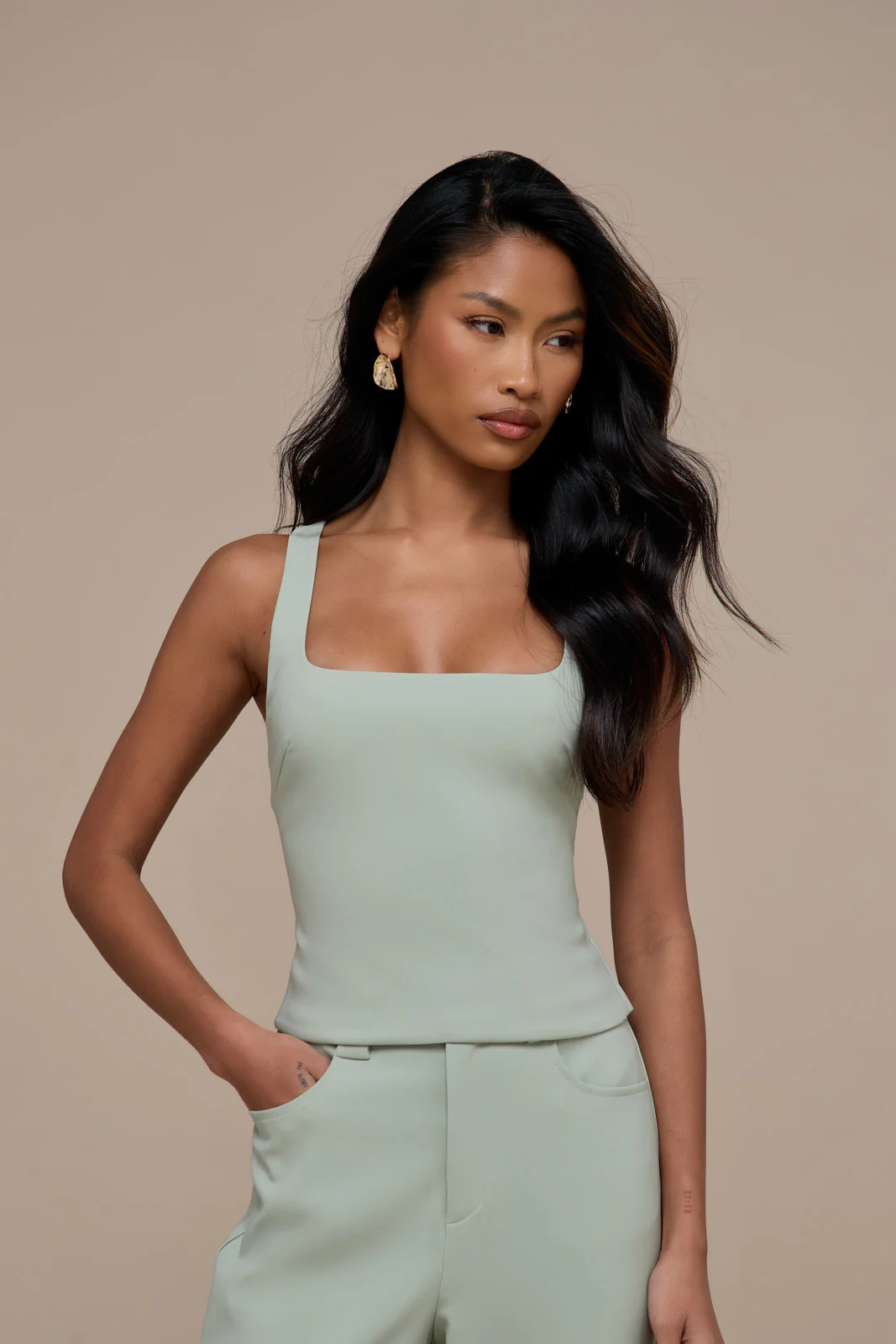 OLIVIA SQUARE NECK CROP TOP | SAGE - Image 2
