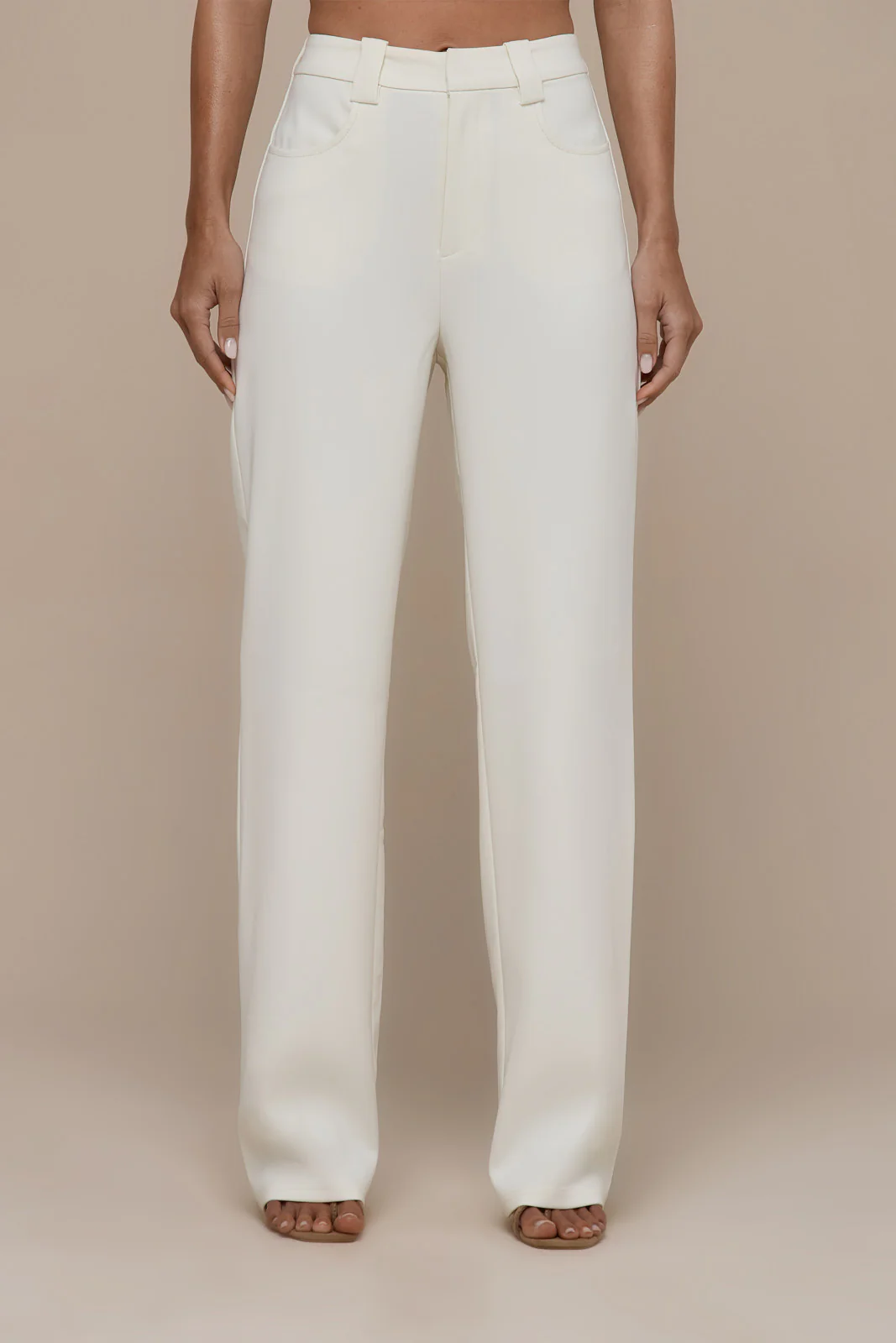 OLIVIA STRAIGHT LEG TROUSERS WITH ADJUSTABLE WAIST | CREAM - Image 7