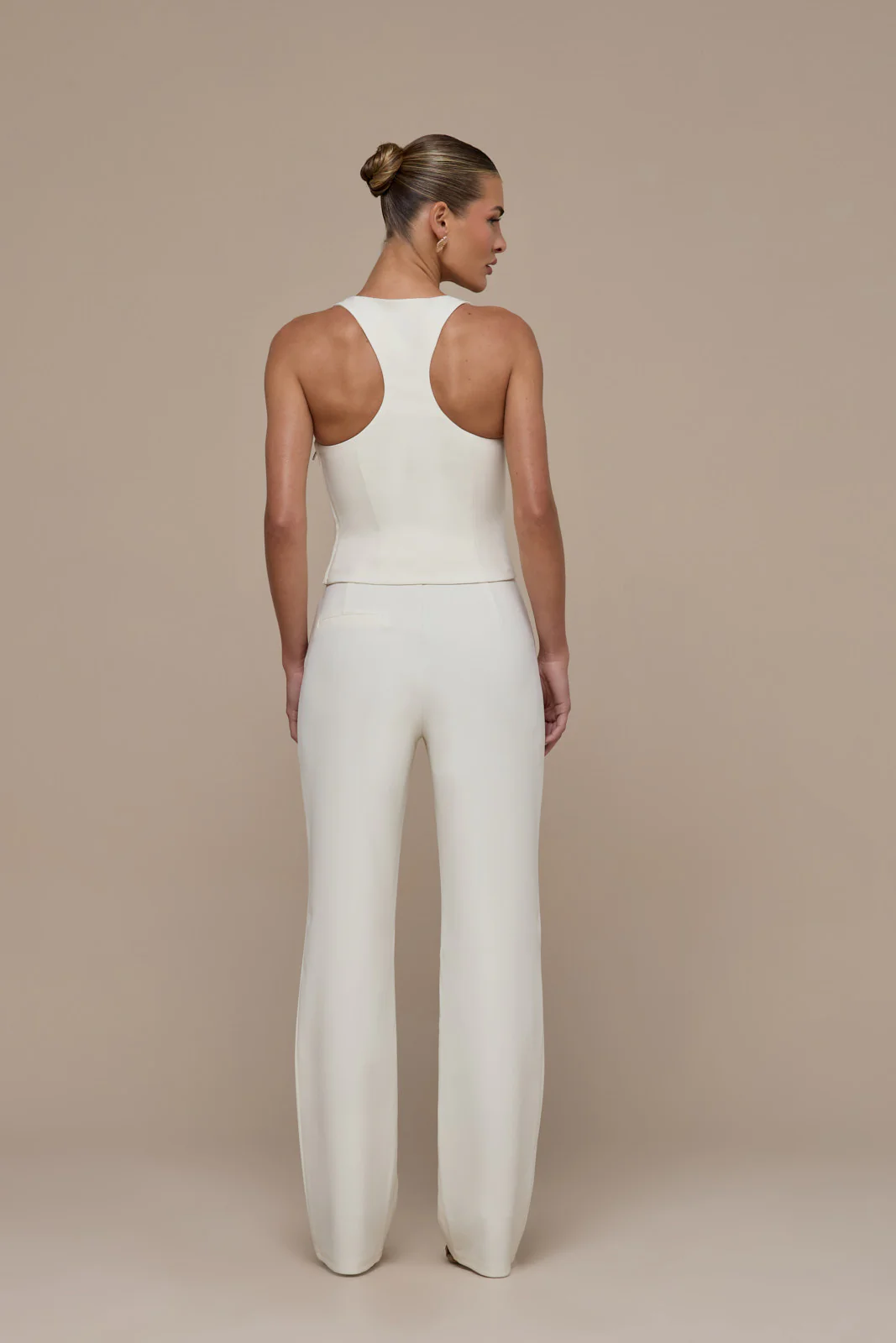 OLIVIA STRAIGHT LEG TROUSERS WITH ADJUSTABLE WAIST | CREAM - Image 9