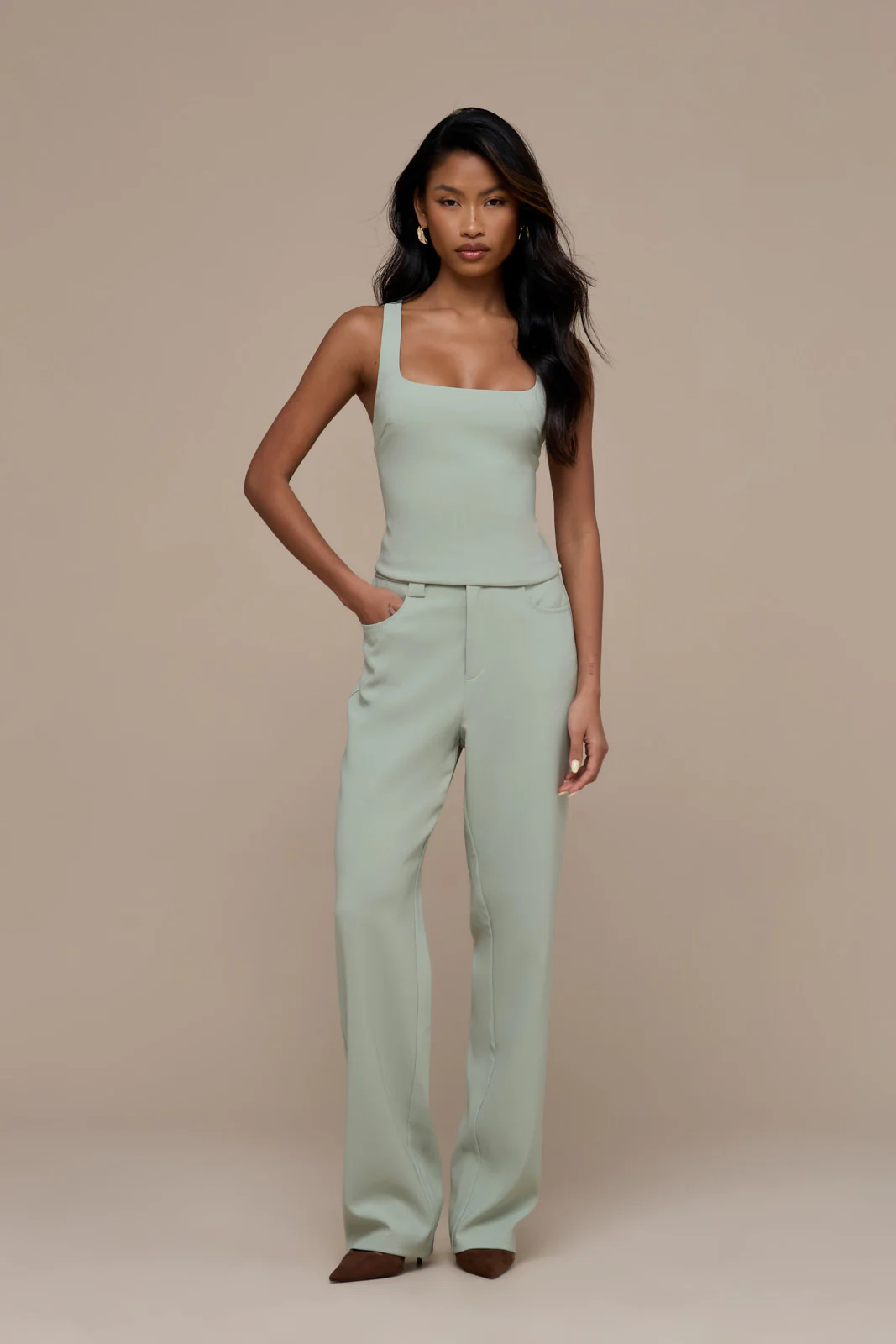 OLIVIA STRAIGHT LEG TROUSERS WITH ADJUSTABLE WAIST | SAGE