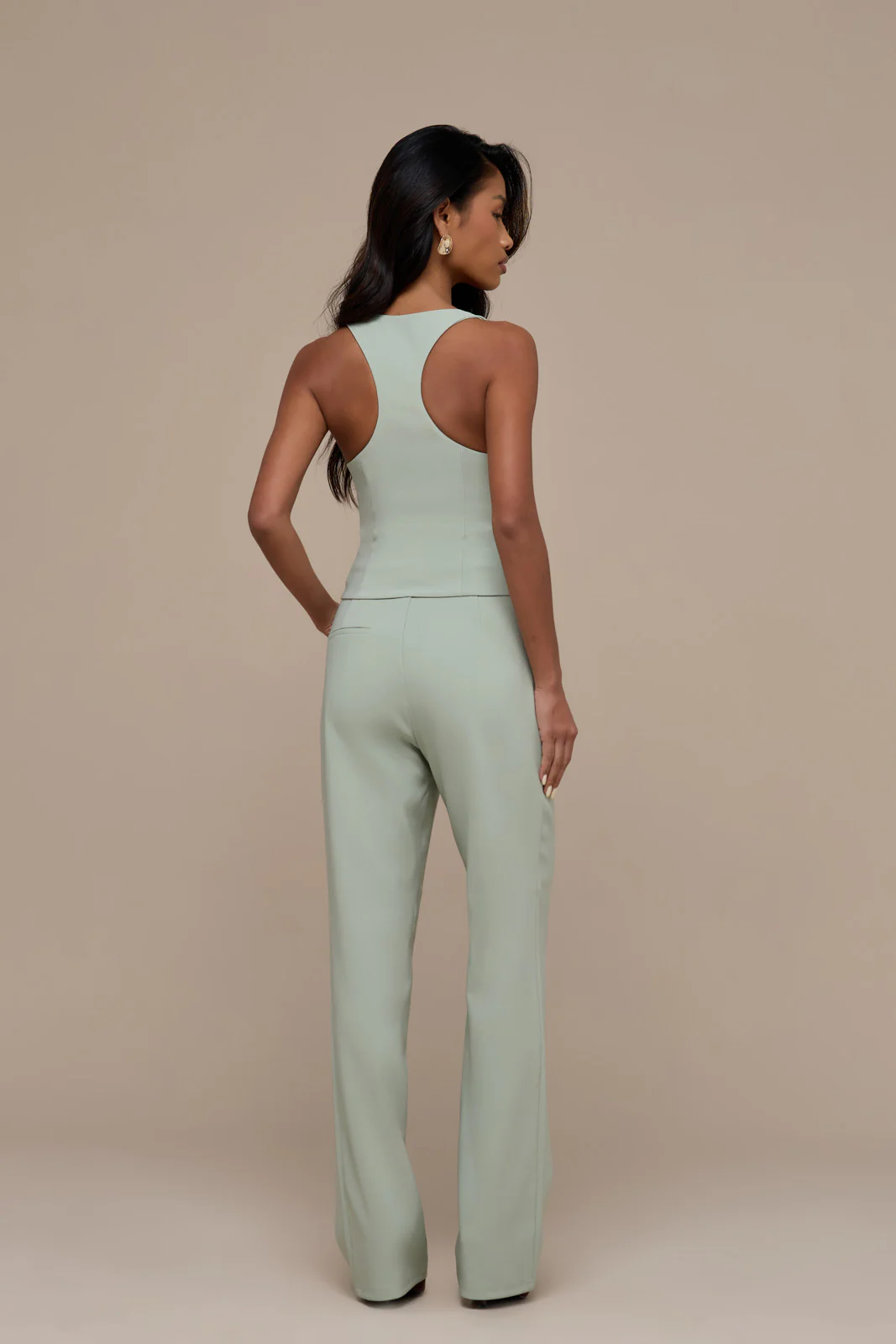 OLIVIA STRAIGHT LEG TROUSERS WITH ADJUSTABLE WAIST | SAGE - Image 4