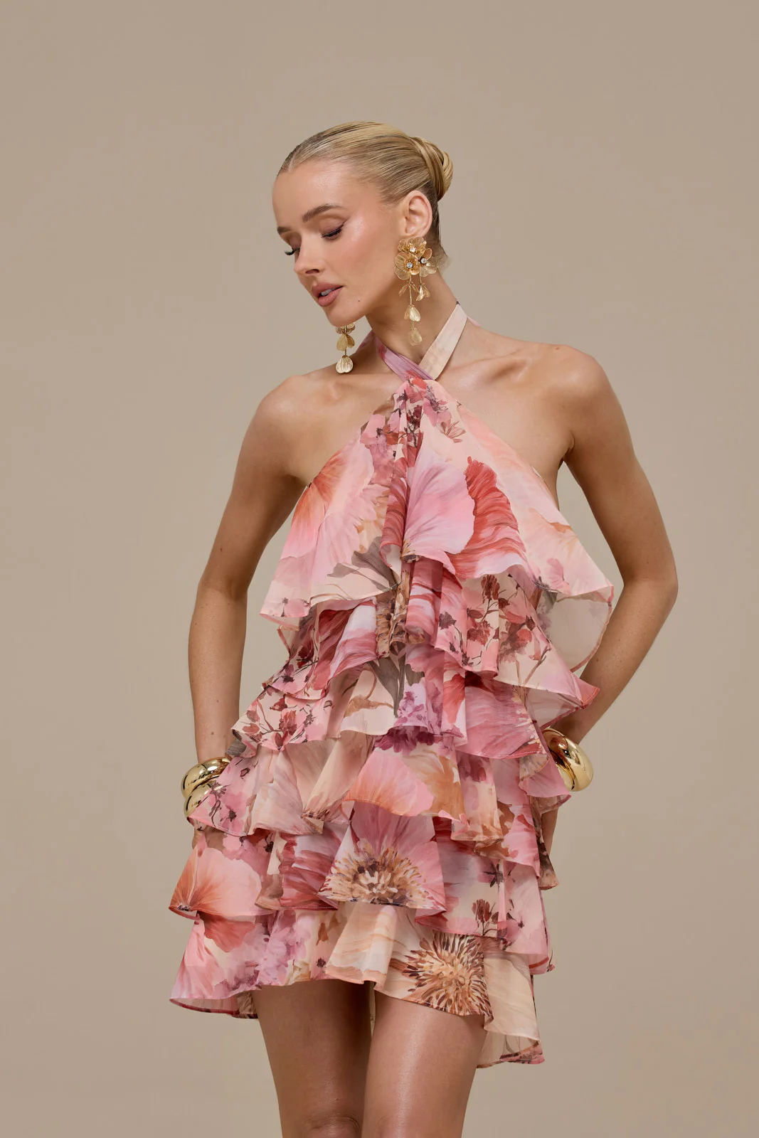 PRIMROSE HALTER NECK TIERED RUFFLE MINI DRESS | FLORAL PRINT - Image 14