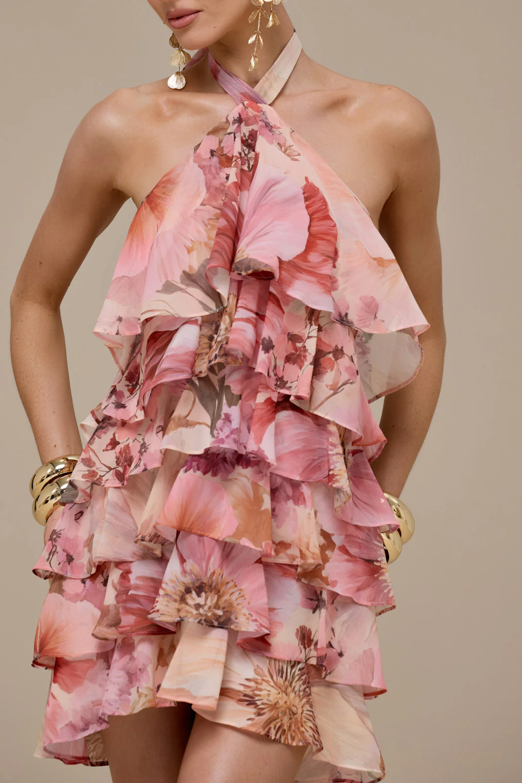 PRIMROSE HALTER NECK TIERED RUFFLE MINI DRESS | FLORAL PRINT - Image 19