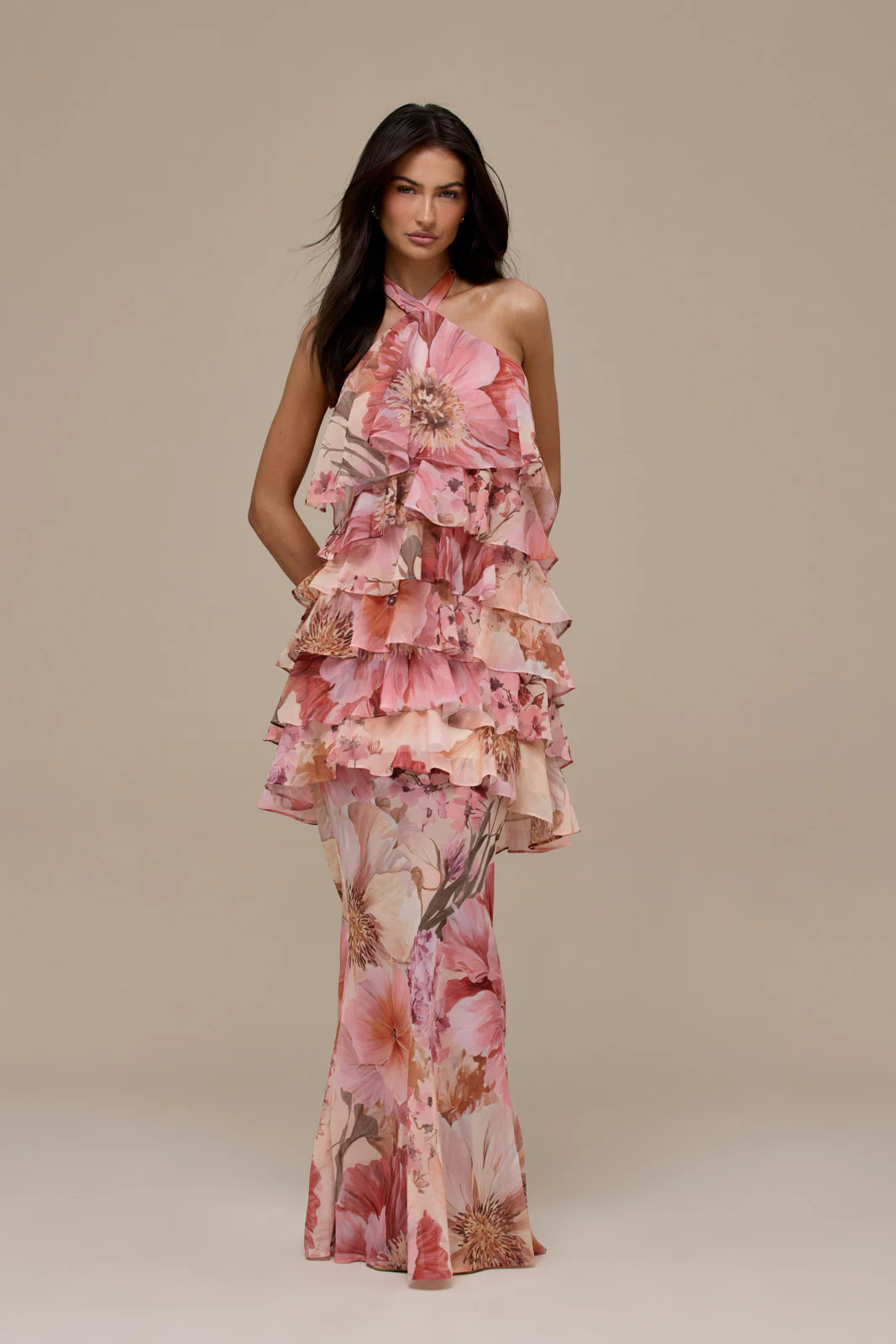 PRIMROSE HALTER NECK TIERED RUFFLE MINI DRESS | FLORAL PRINT - Image 20