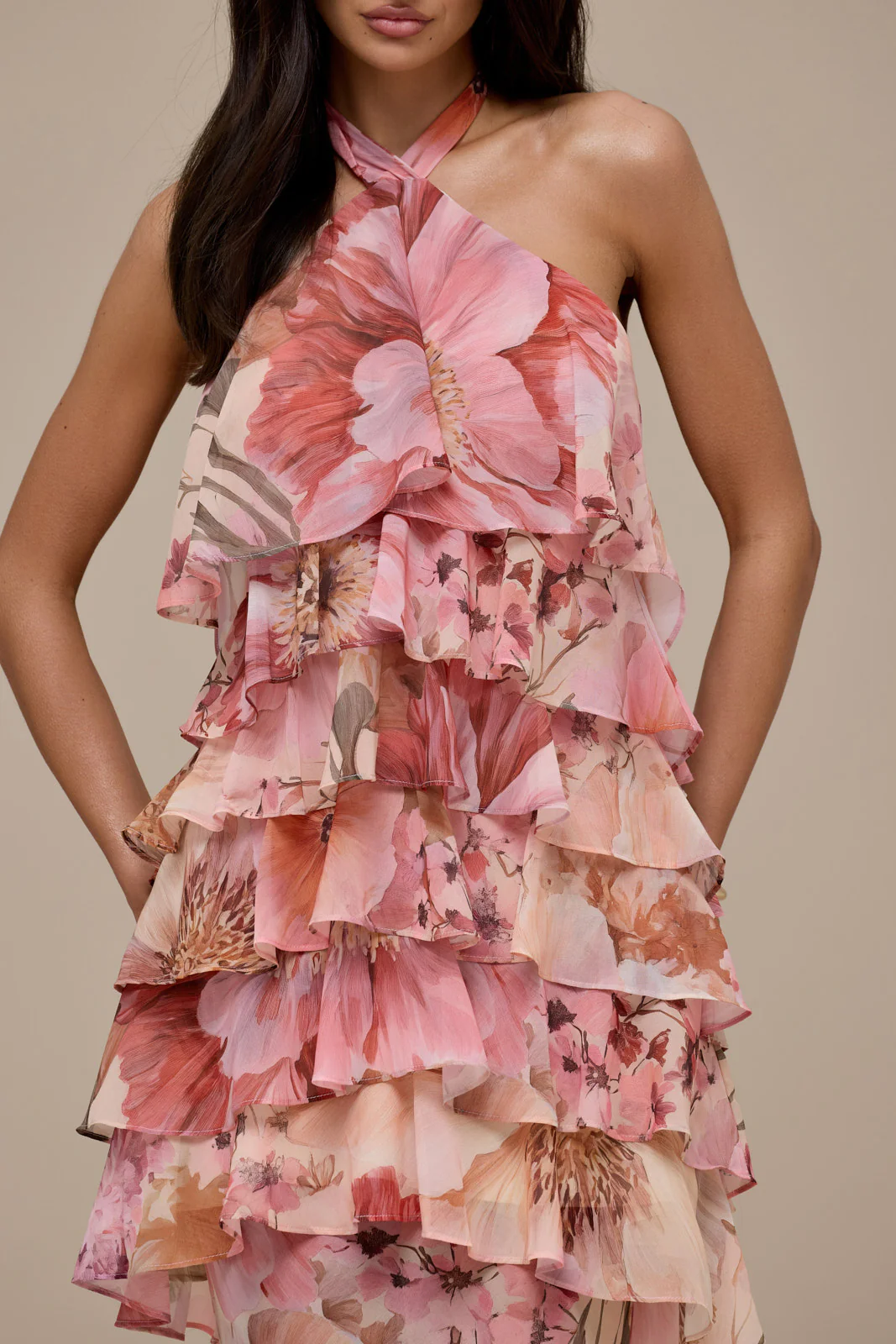 PRIMROSE HALTER NECK TIERED RUFFLE MINI DRESS | FLORAL PRINT - Image 22