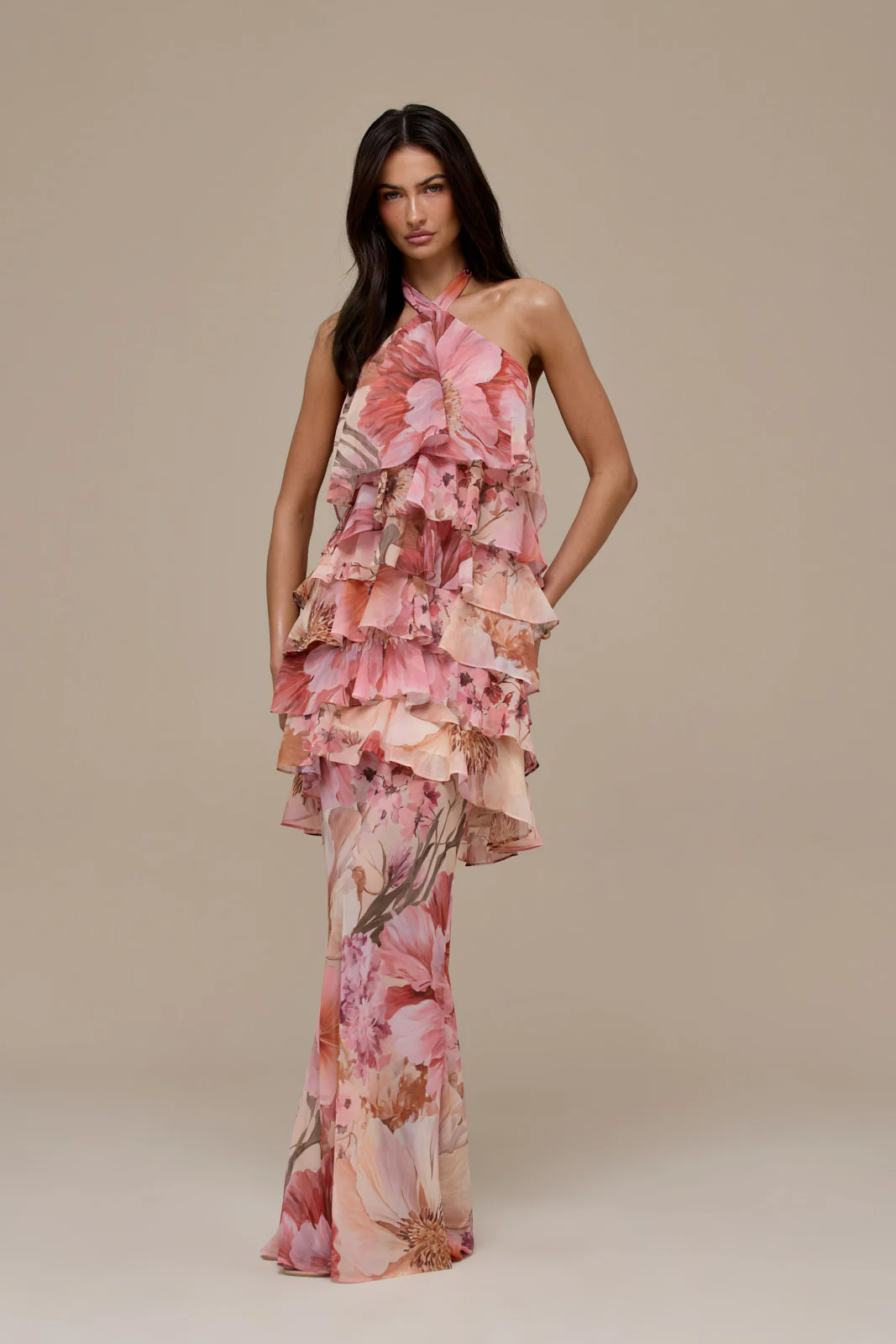 PRIMROSE HALTER NECK TIERED RUFFLE MINI DRESS | FLORAL PRINT - Image 23