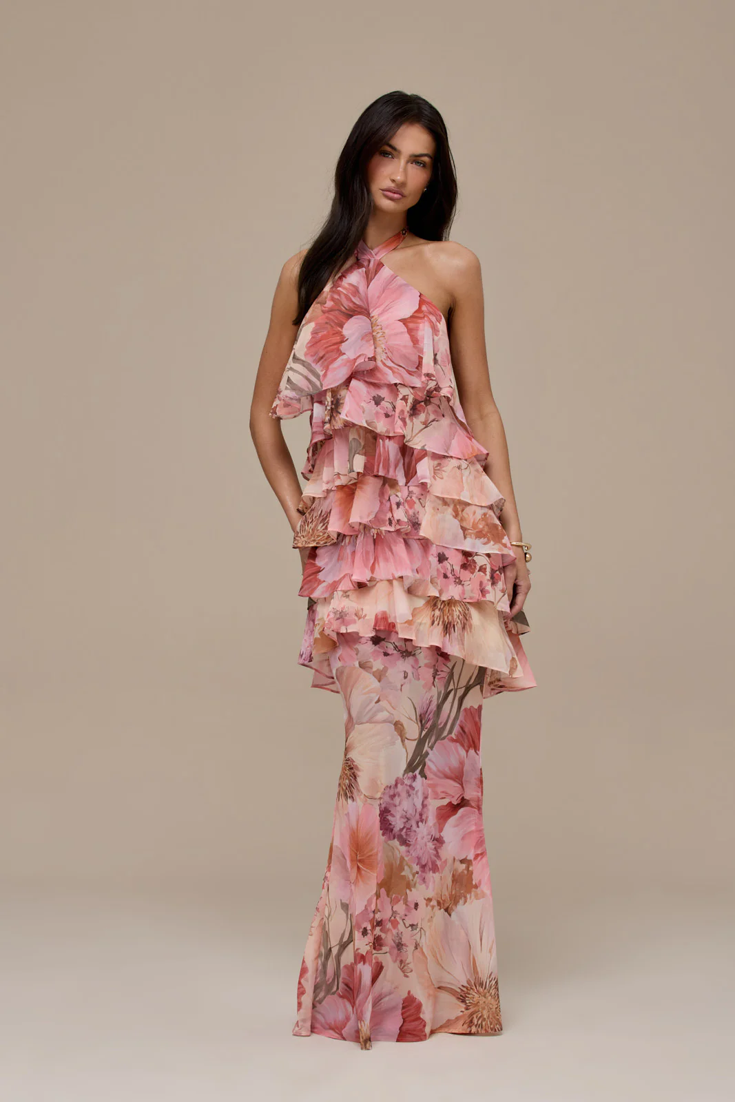 PRIMROSE HALTER NECK TIERED RUFFLE MINI DRESS | FLORAL PRINT - Image 3