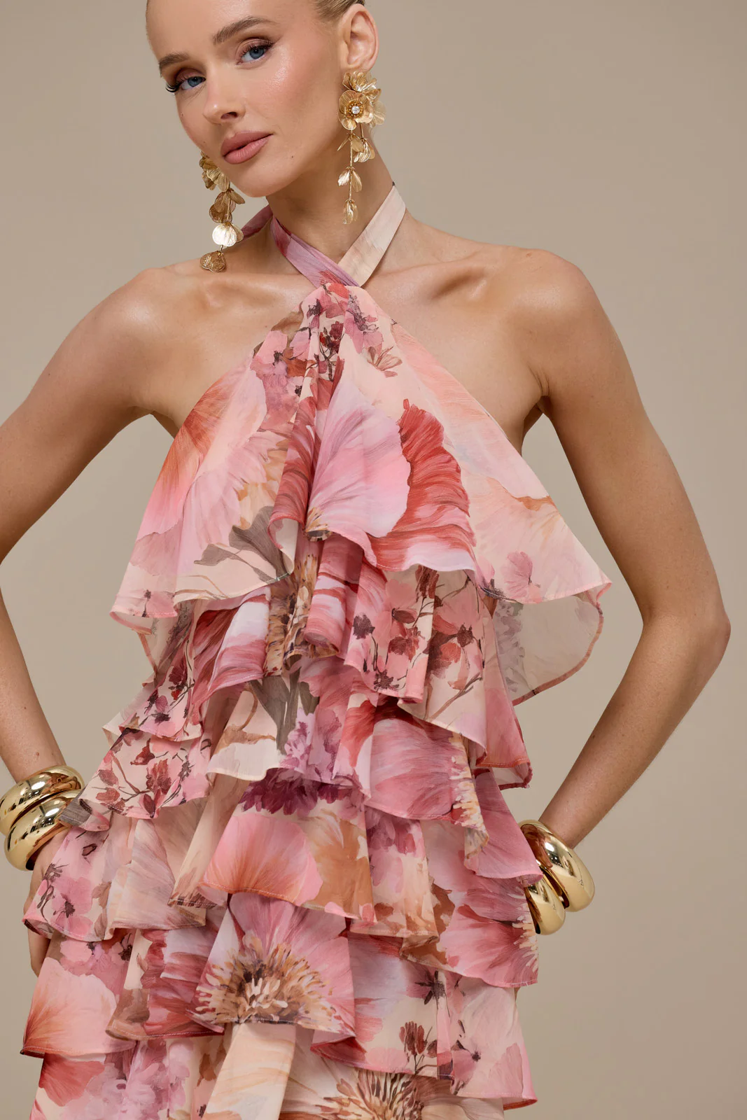 PRIMROSE HALTER NECK TIERED RUFFLE MINI DRESS | FLORAL PRINT - Image 6