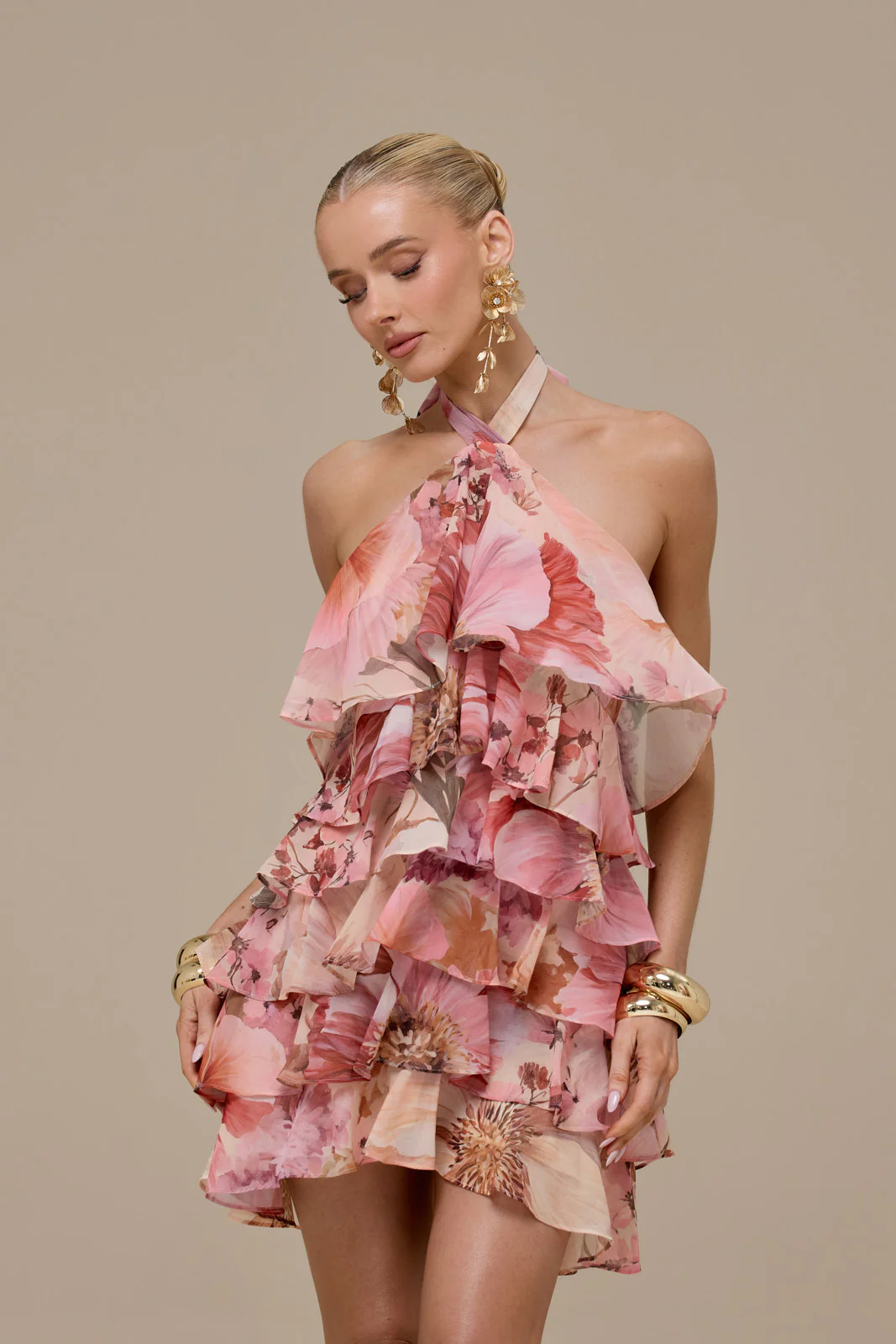 PRIMROSE HALTER NECK TIERED RUFFLE MINI DRESS | FLORAL PRINT - Image 7