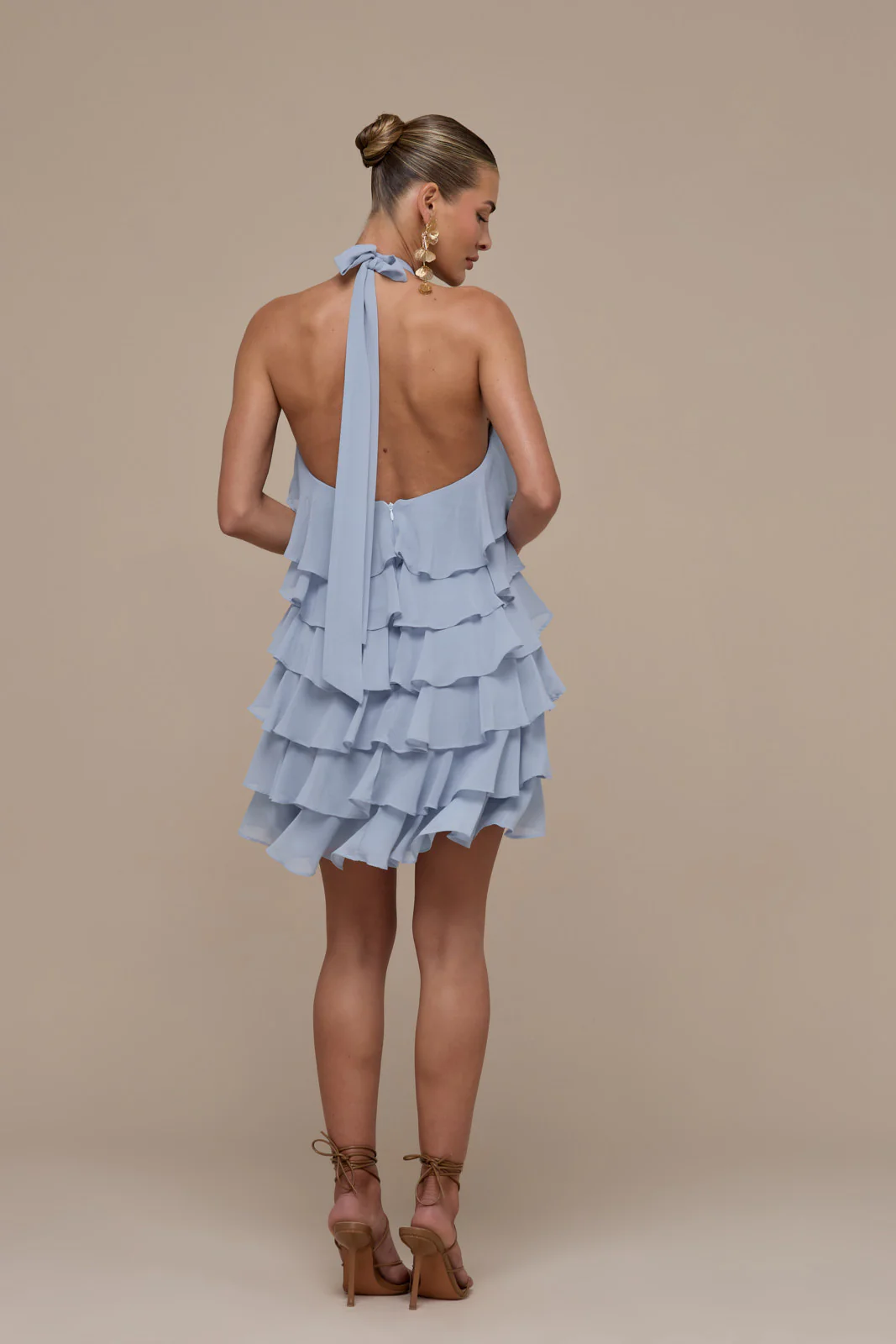 PRIMROSE HALTER NECK TIERED RUFFLE MINI DRESS | POWDER BLUE - Image 17