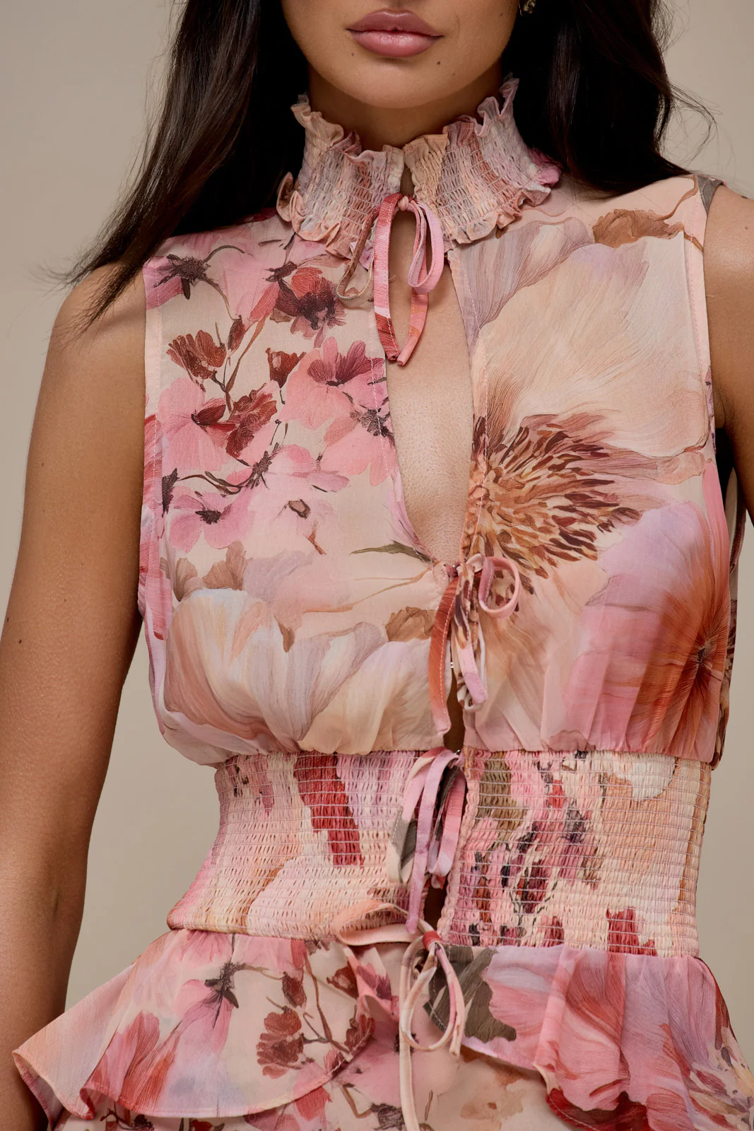 PRIMROSE SLEEVELESS HIGH-NECK LACE UP TOP | FLORAL PRINT - Image 10