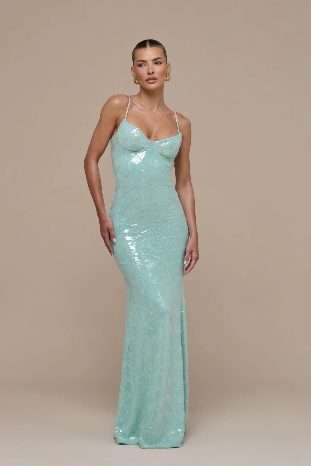 RHEA SEQUIN MAXI DRESS | AQUA BLUE