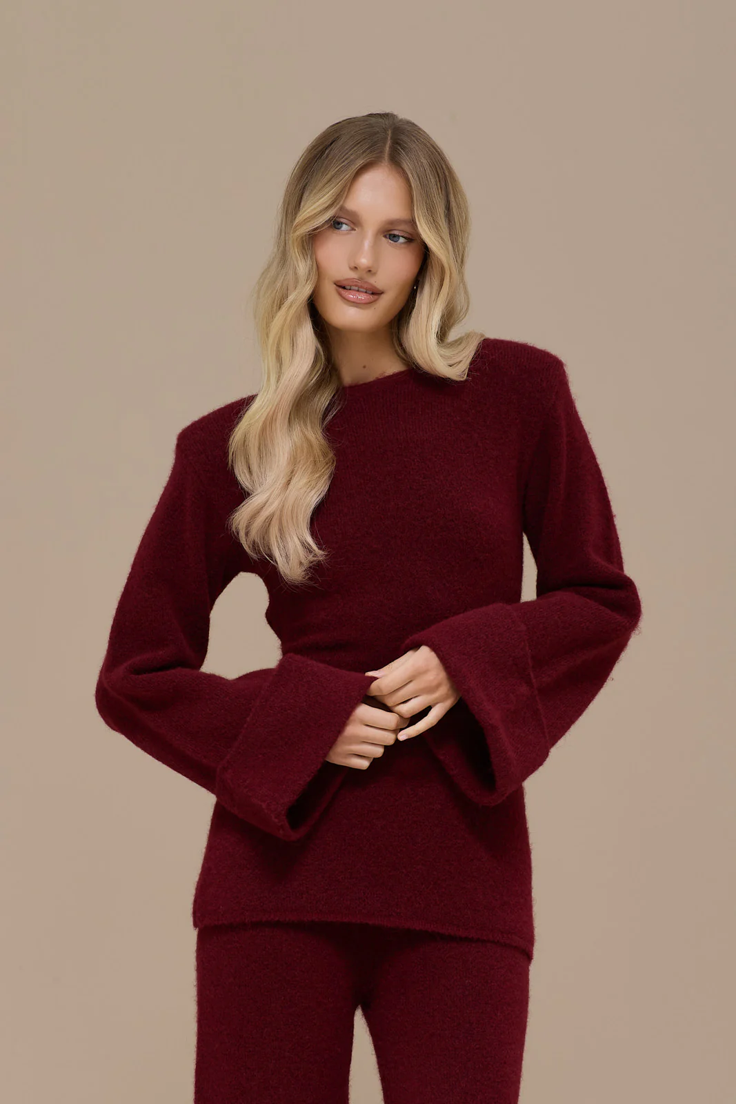 RHYLA LONG SLEEVE KNITTED TOP | WINE - Image 3