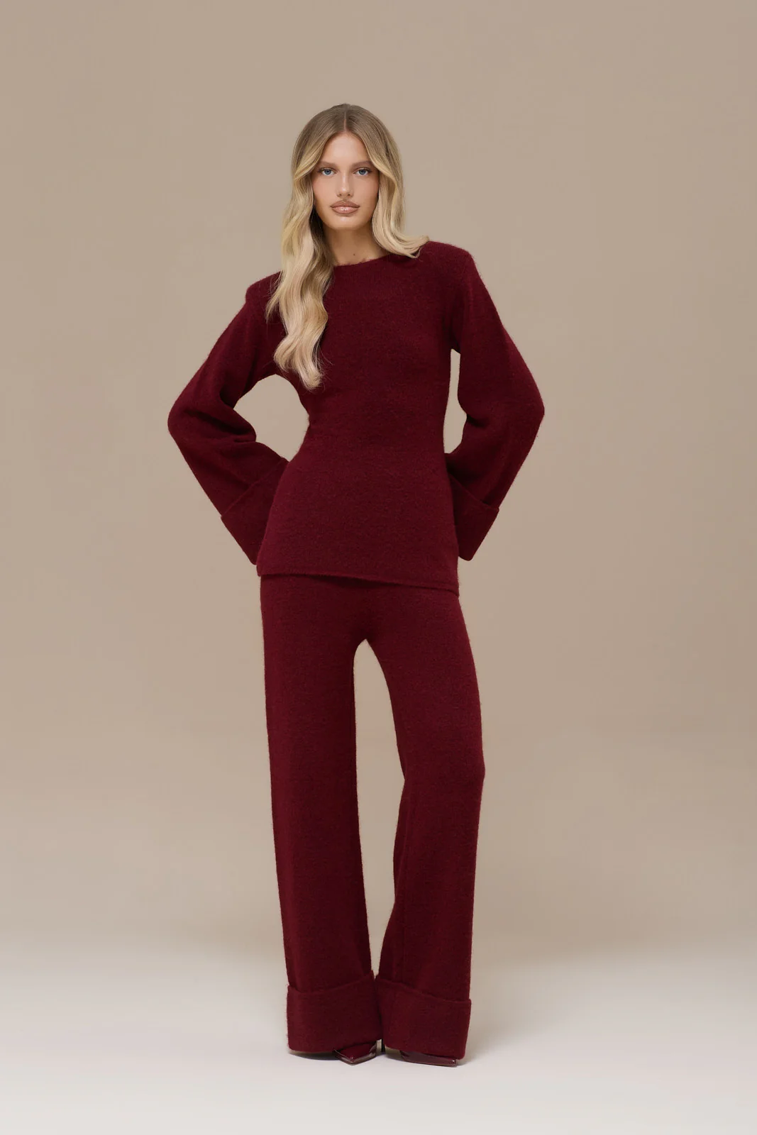 RHYLA LONG SLEEVE KNITTED TOP | WINE - Image 5