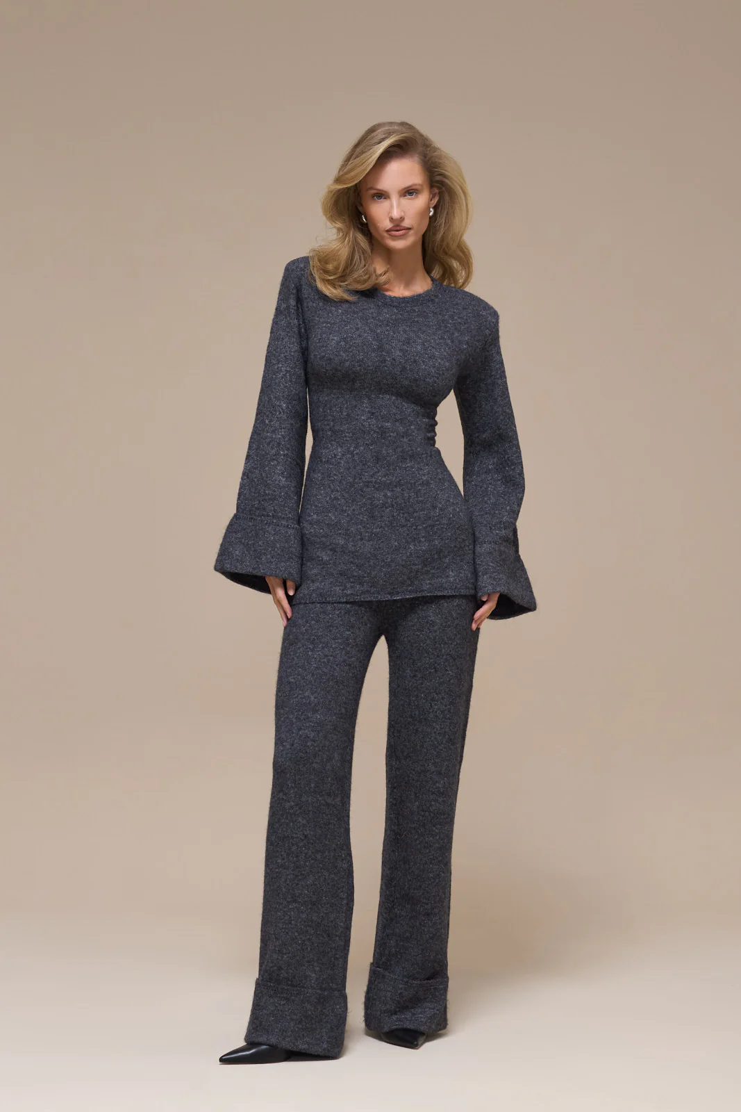RHYLA LONG SLEEVE KNITTED TOP | GREY - Image 3