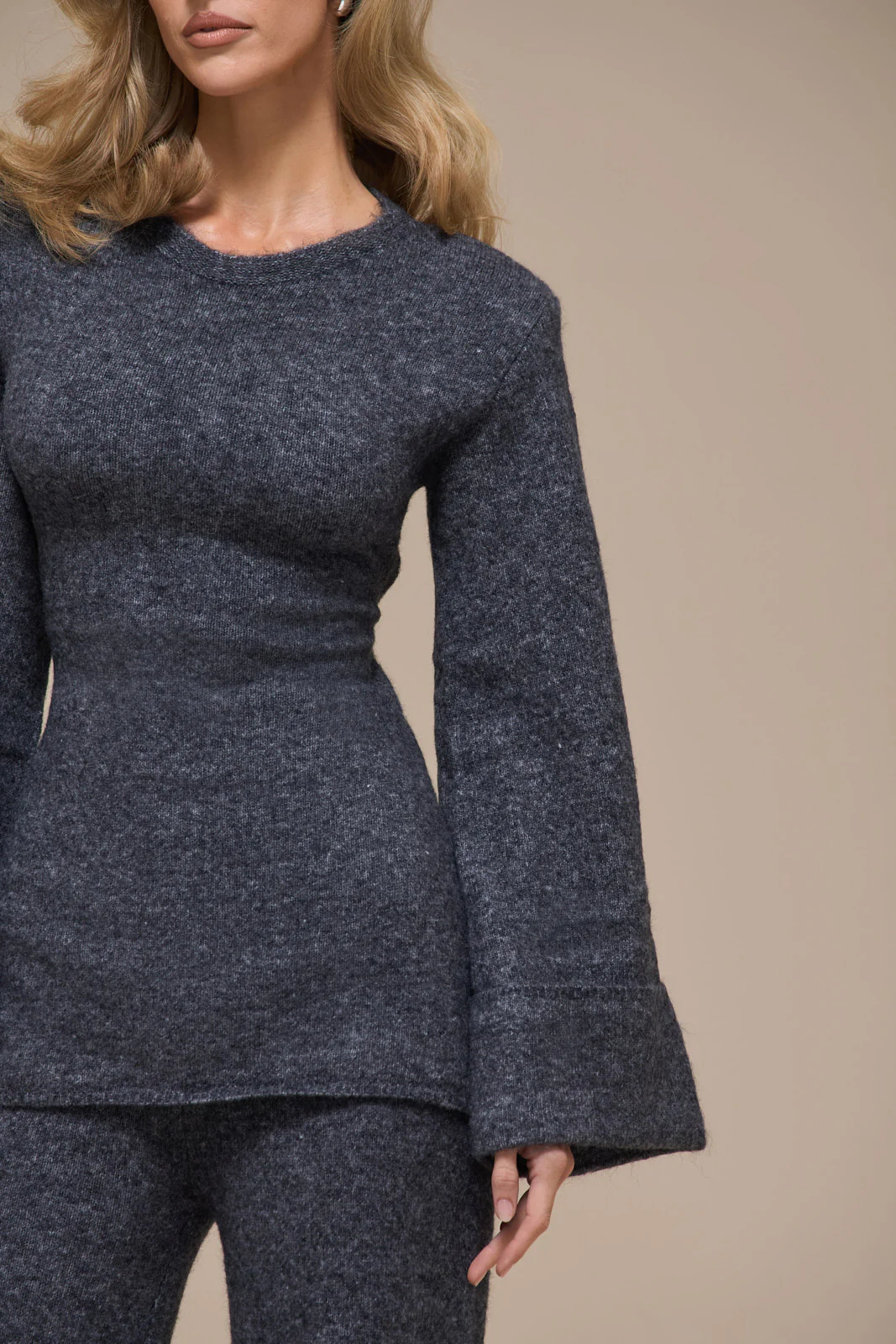RHYLA LONG SLEEVE KNITTED TOP | GREY - Image 6