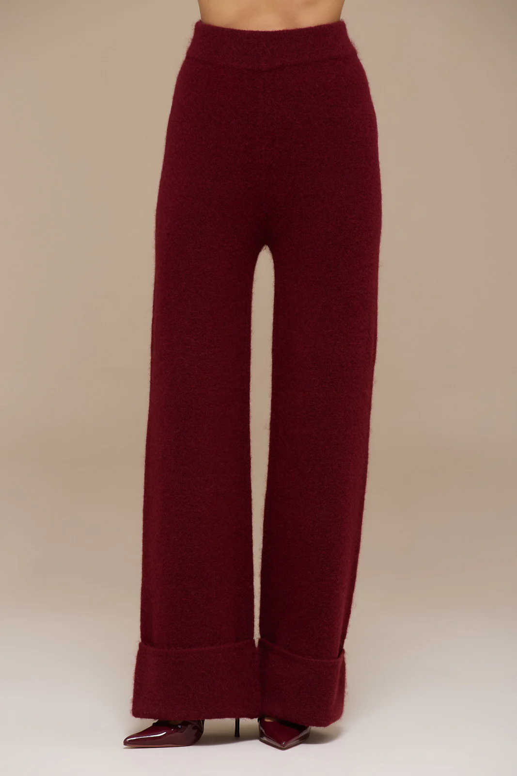 RHYLA TURN UP KNITTED TROUSERS | WINE - Image 5