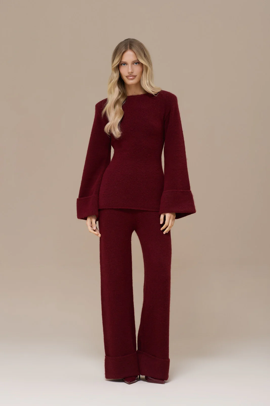 RHYLA TURN UP KNITTED TROUSERS | WINE - Image 7