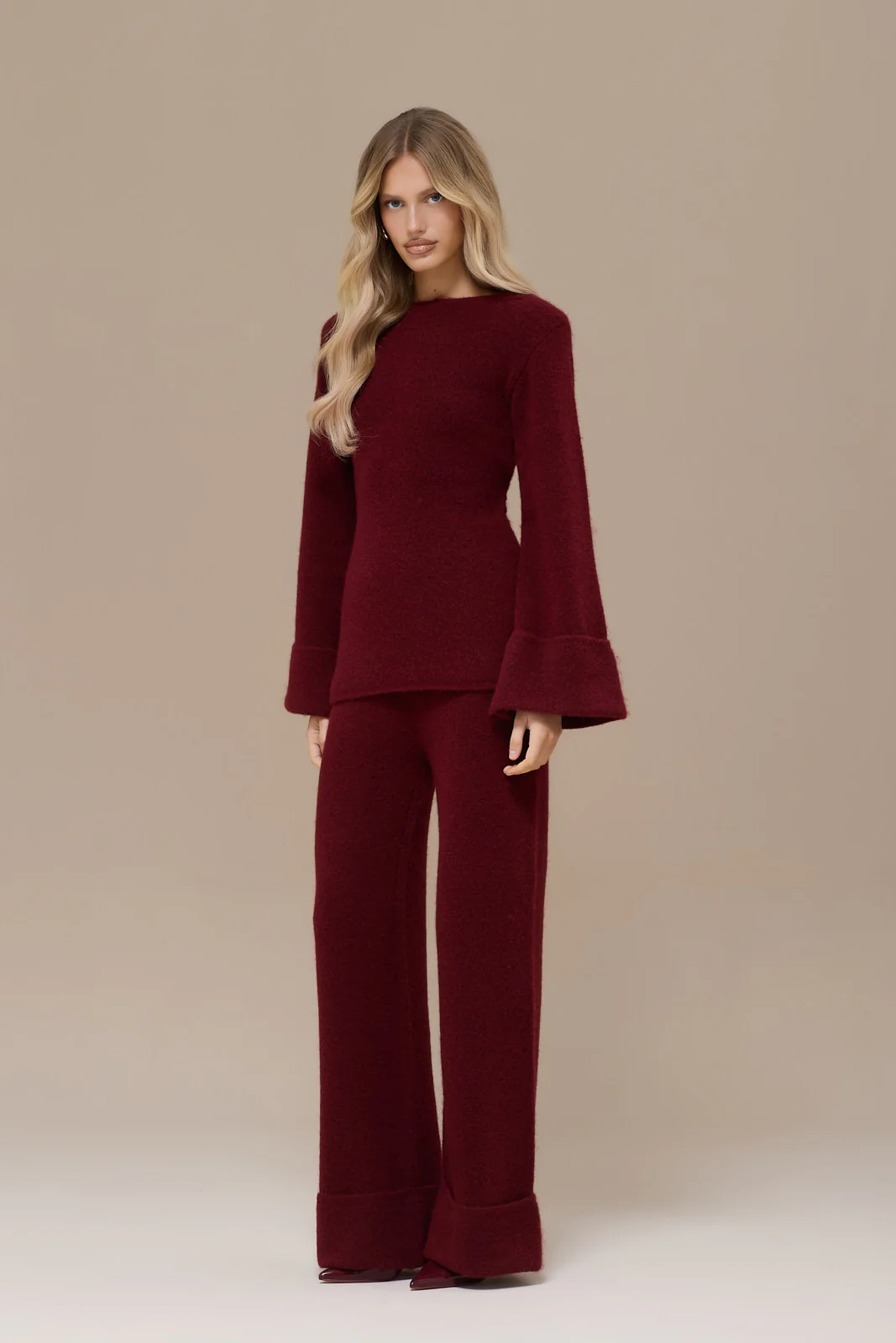 RHYLA TURN UP KNITTED TROUSERS | WINE - Image 9