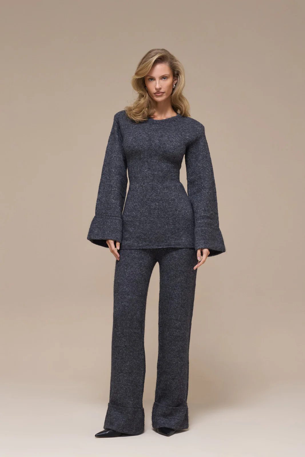 RHYLA TURN UP KNITTED TROUSERS | GREY - Image 4