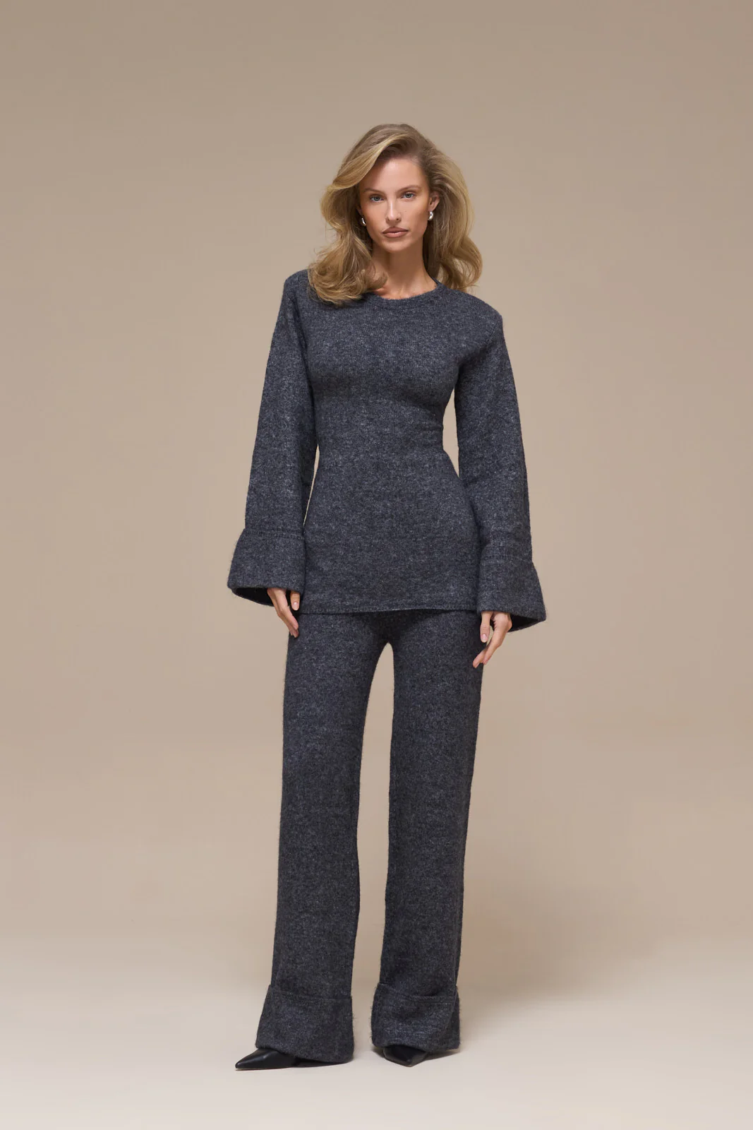 RHYLA TURN UP KNITTED TROUSERS | GREY - Image 6