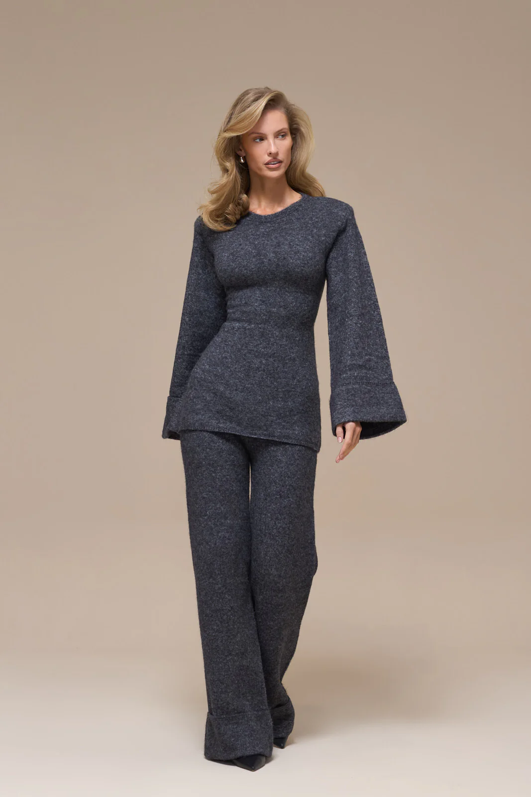 RHYLA TURN UP KNITTED TROUSERS | GREY - Image 8
