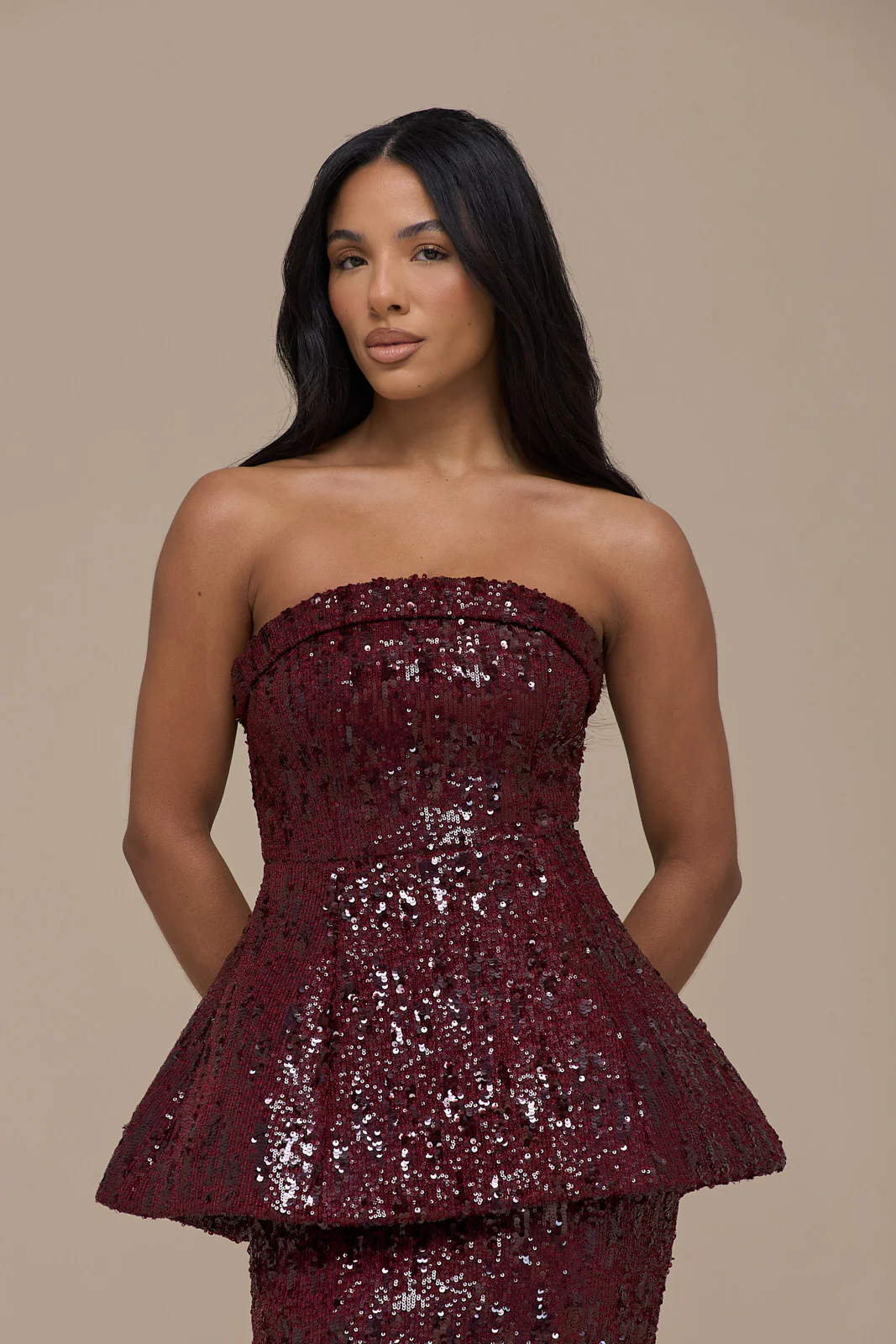 SCARLETT BANDEAU TOP | WINE SEQUIN - Image 3
