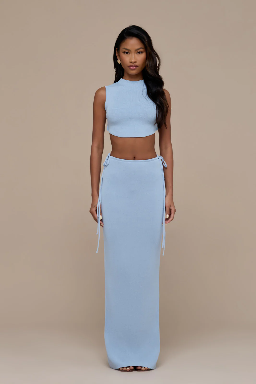 SIENNA KNITTED MAXI SKIRT WITH TIE WAIST DETAIL | BABY BLUE - Image 2