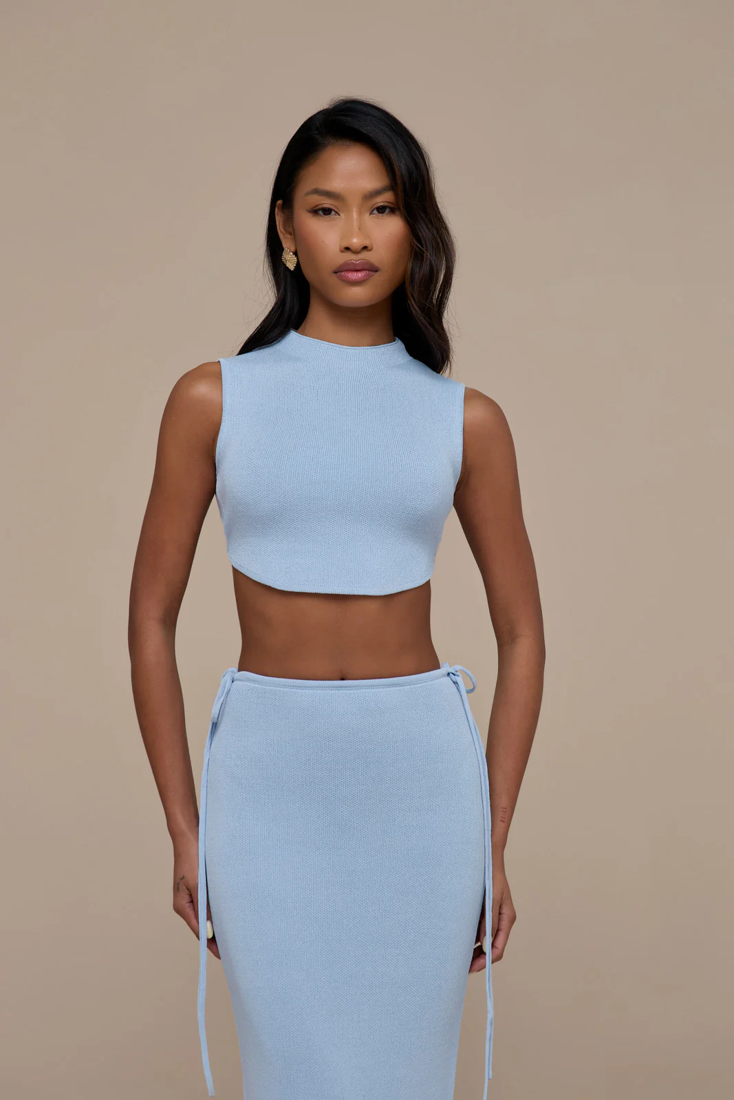SIENNA KNITTED MAXI SKIRT WITH TIE WAIST DETAIL | BABY BLUE - Image 6
