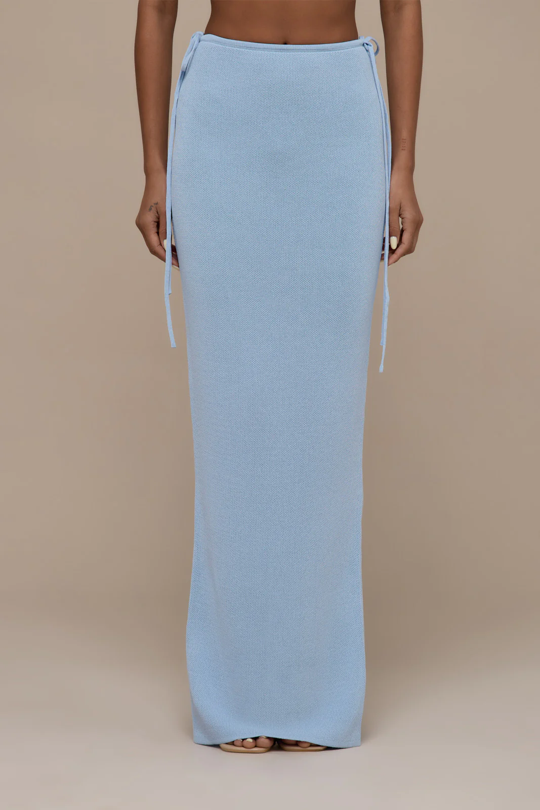SIENNA KNITTED MAXI SKIRT WITH TIE WAIST DETAIL | BABY BLUE - Image 9