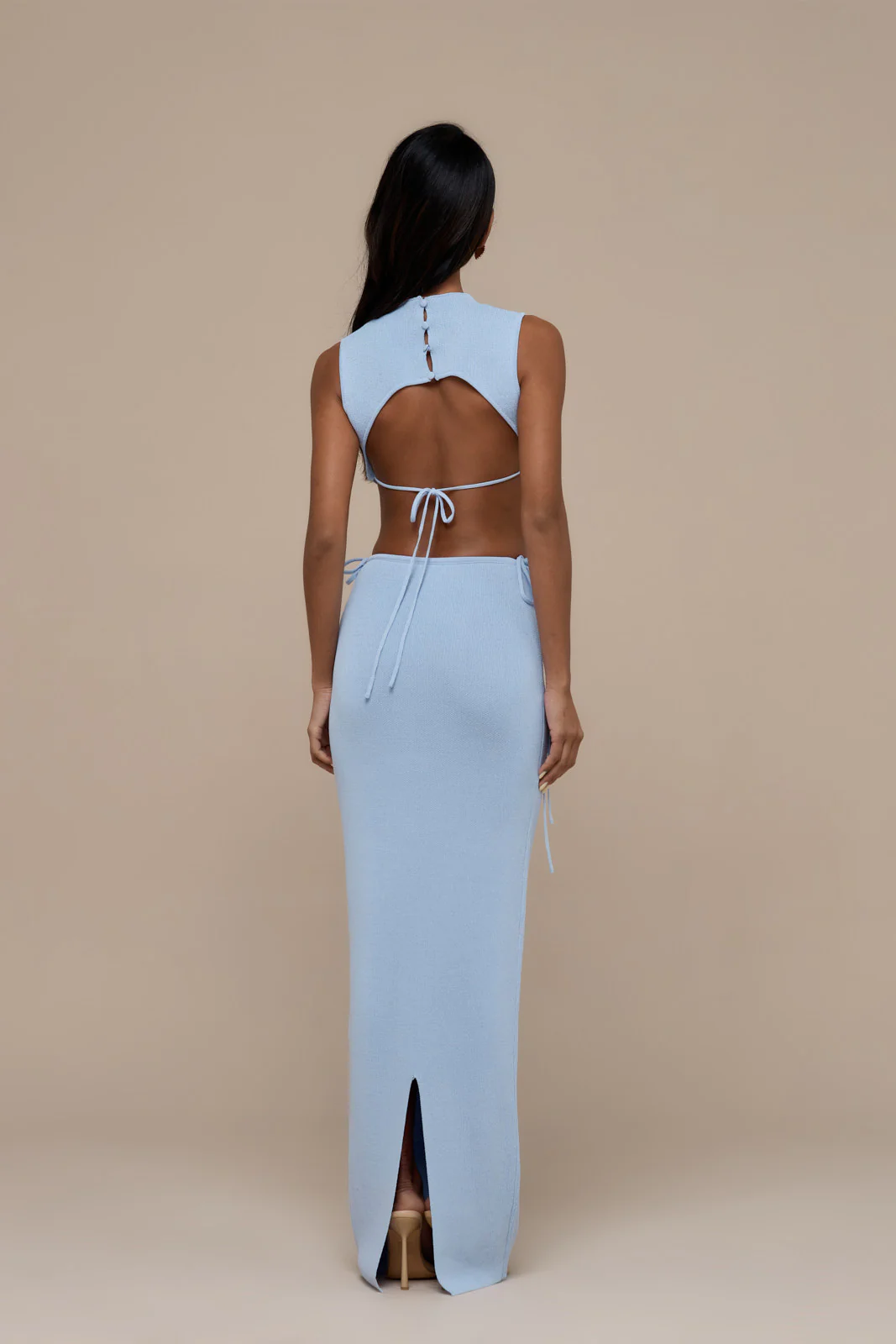 SIENNA SLEEVELESS KNITTED TOP WITH OPEN BACK BUTTON DETAIL | BABY BLUE - Image 8