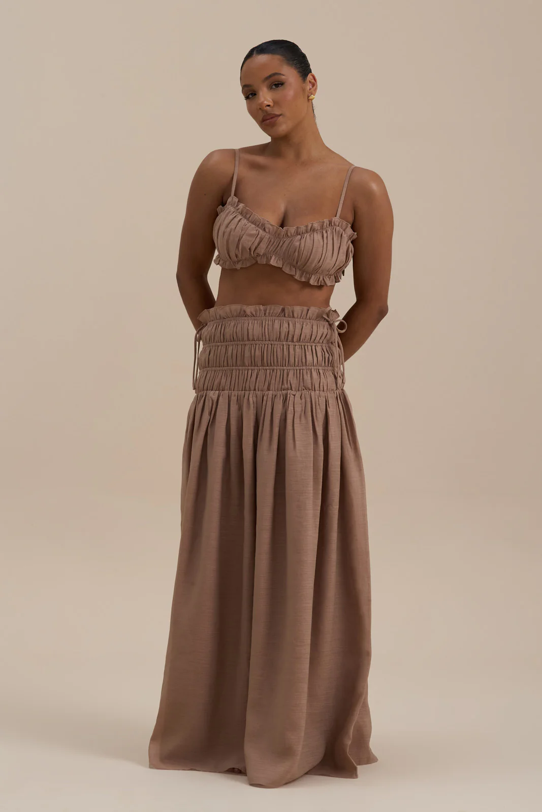 SOULIE RUCHED TIE BACK BRALETTE TOP | MOCHA MOUSSE - Image 10
