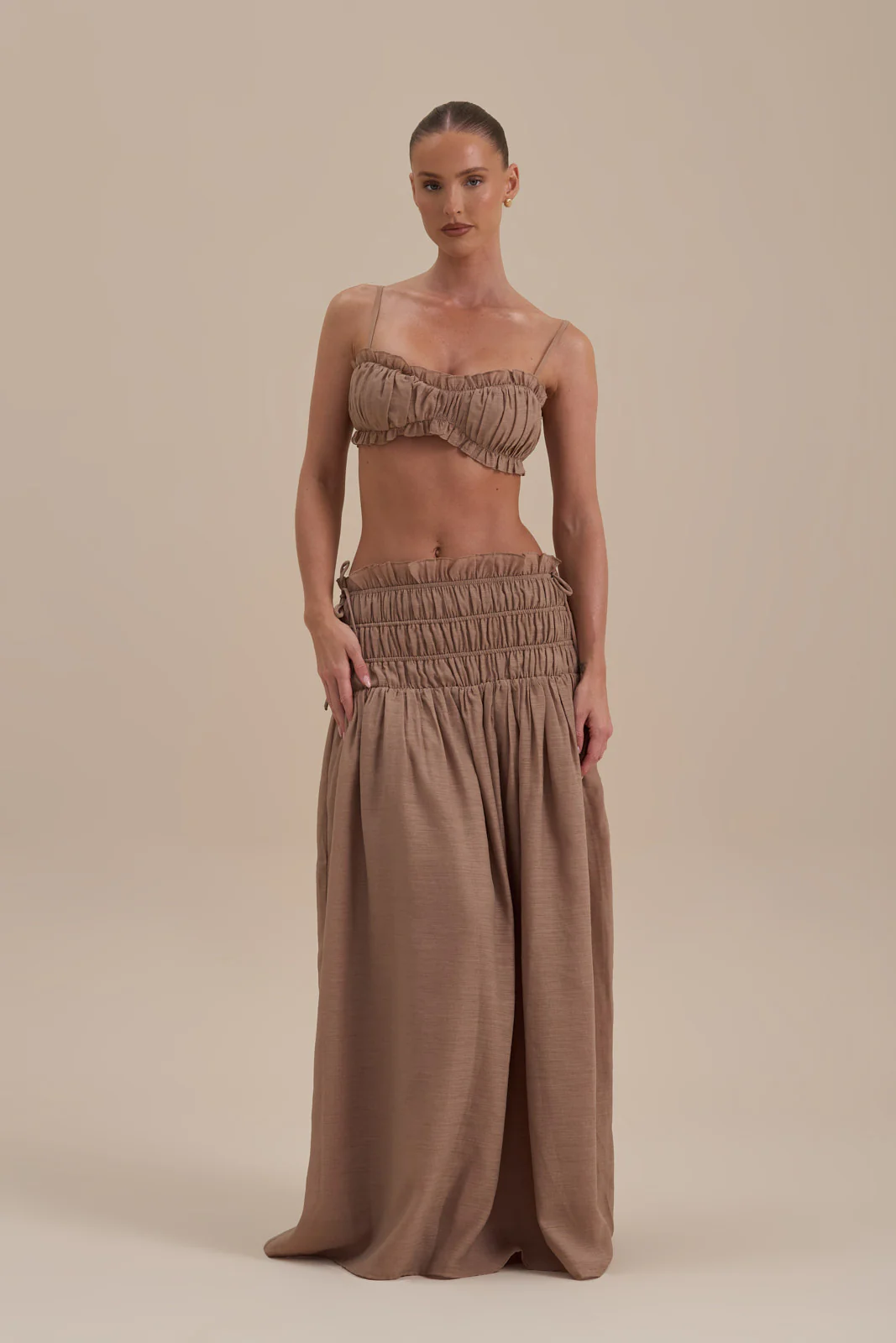 SOULIE RUCHED TIE BACK BRALETTE TOP | MOCHA MOUSSE - Image 3