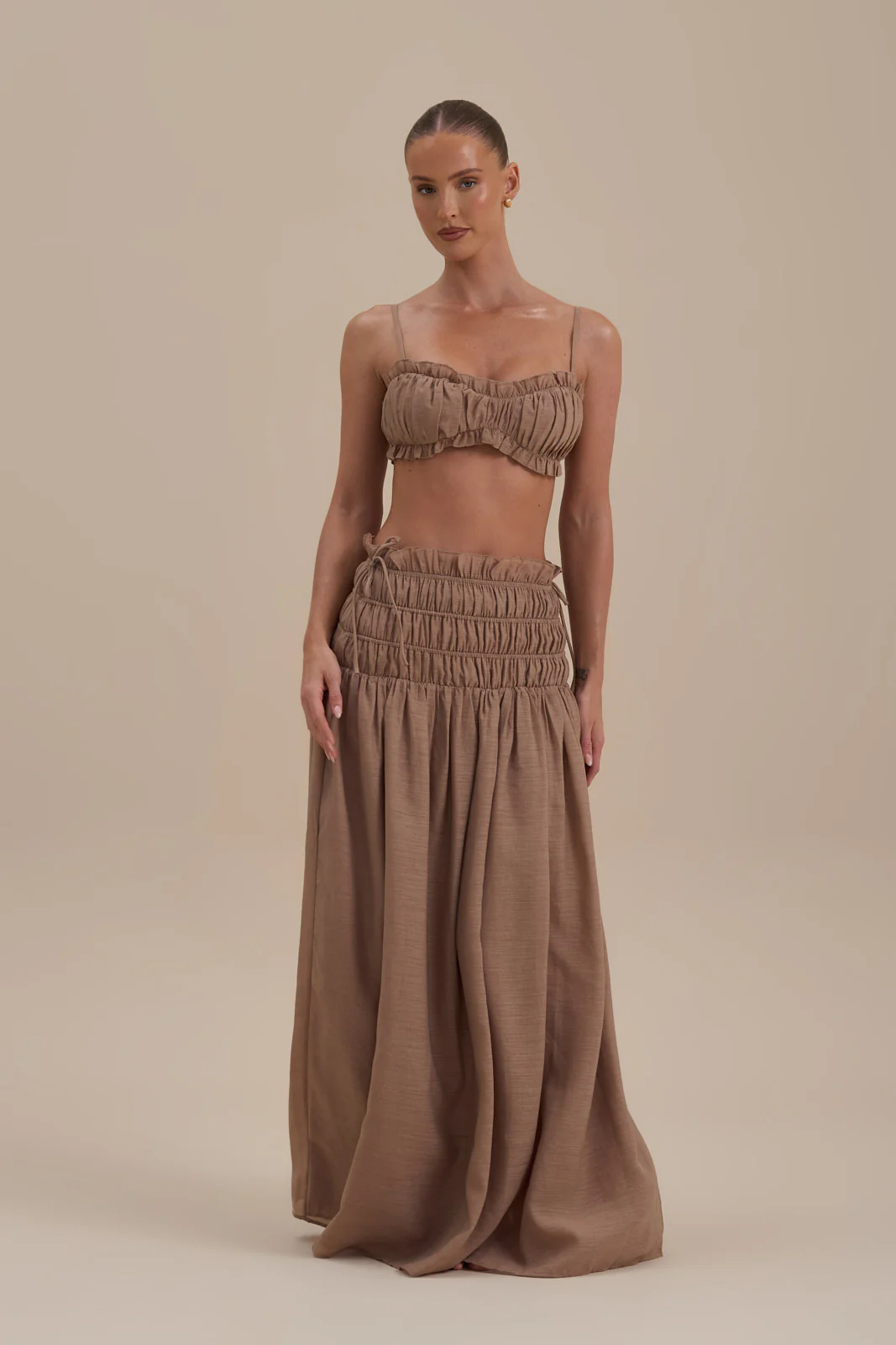 SOULIE RUCHED TIE BACK BRALETTE TOP | MOCHA MOUSSE - Image 6