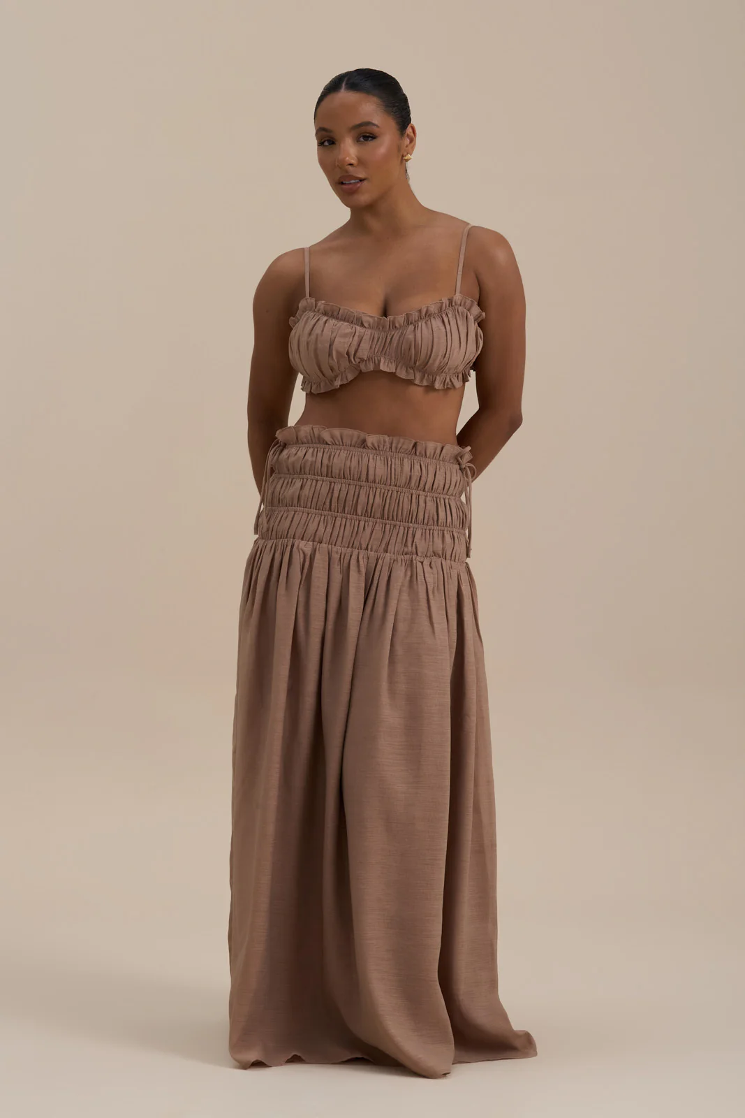 SOULIE RUCHED TIE BACK BRALETTE TOP | MOCHA MOUSSE - Image 9