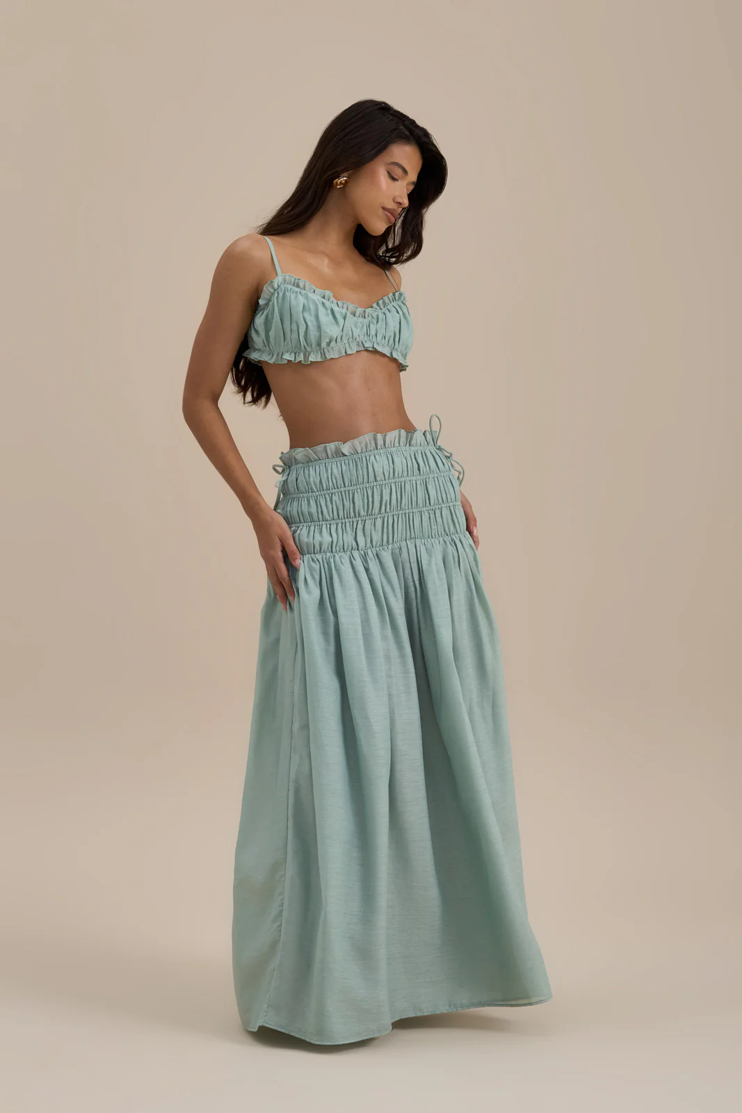 SOULIE SHIRRED WAIST MAXI SKIRT | SAGE - Image 11