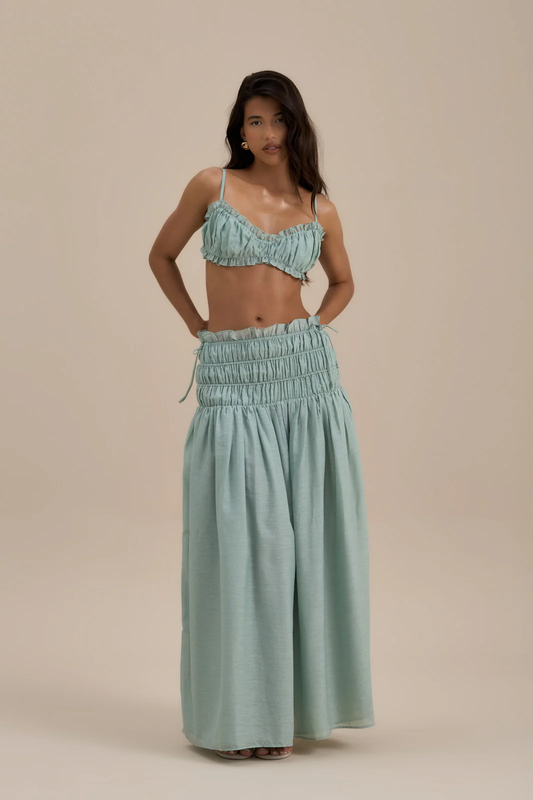 SOULIE SHIRRED WAIST MAXI SKIRT | SAGE - Image 4