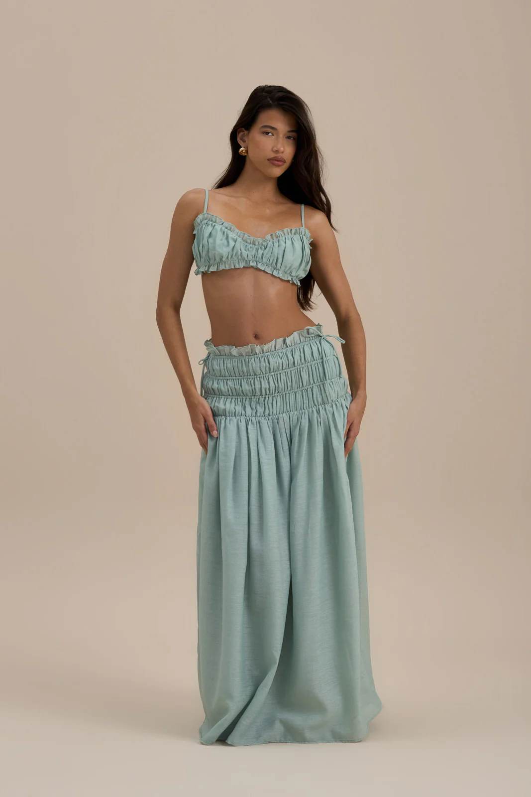 SOULIE SHIRRED WAIST MAXI SKIRT | SAGE - Image 6
