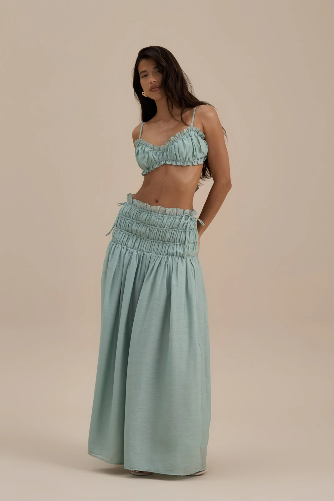 SOULIE SHIRRED WAIST MAXI SKIRT | SAGE - Image 7