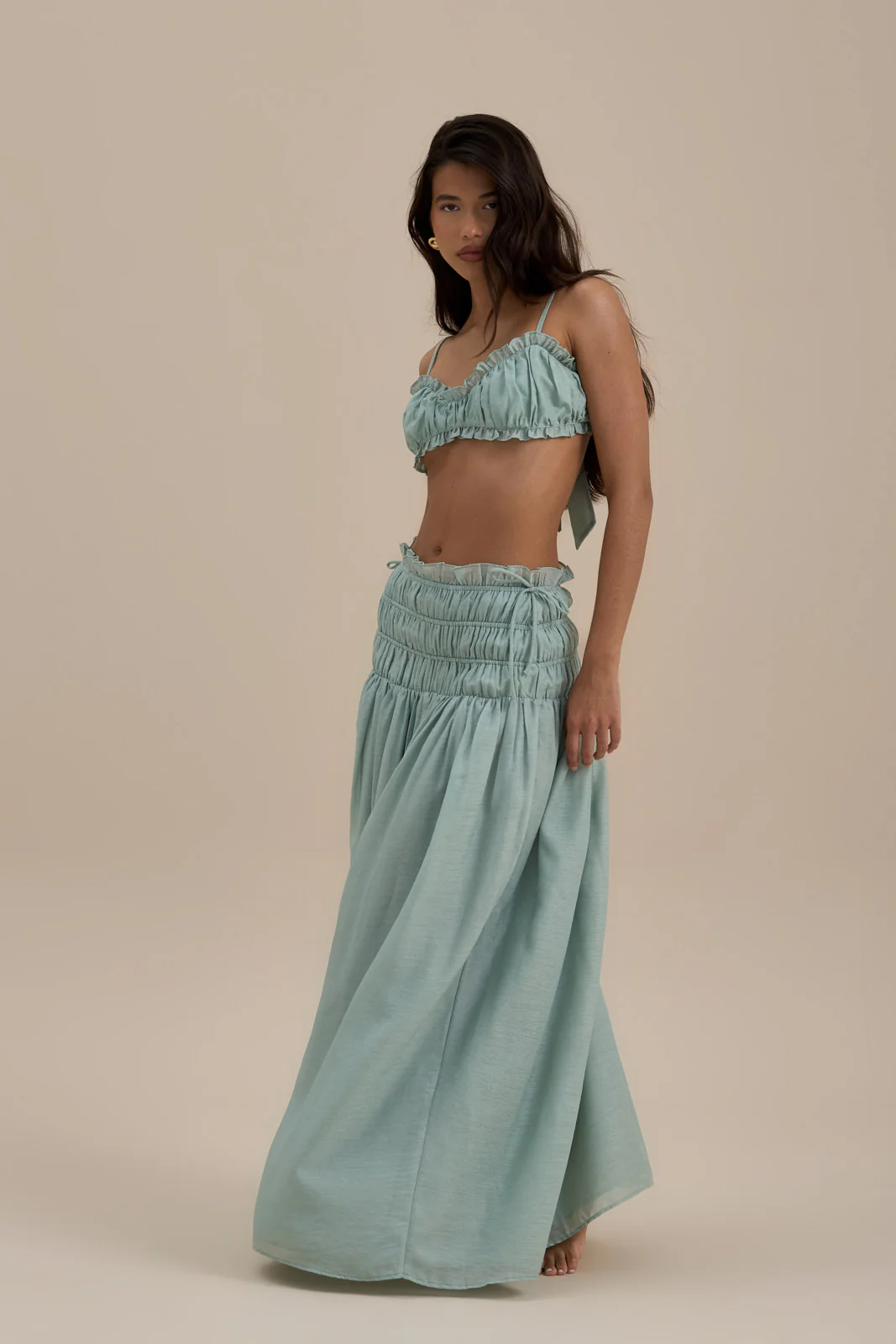SOULIE SHIRRED WAIST MAXI SKIRT | SAGE - Image 9