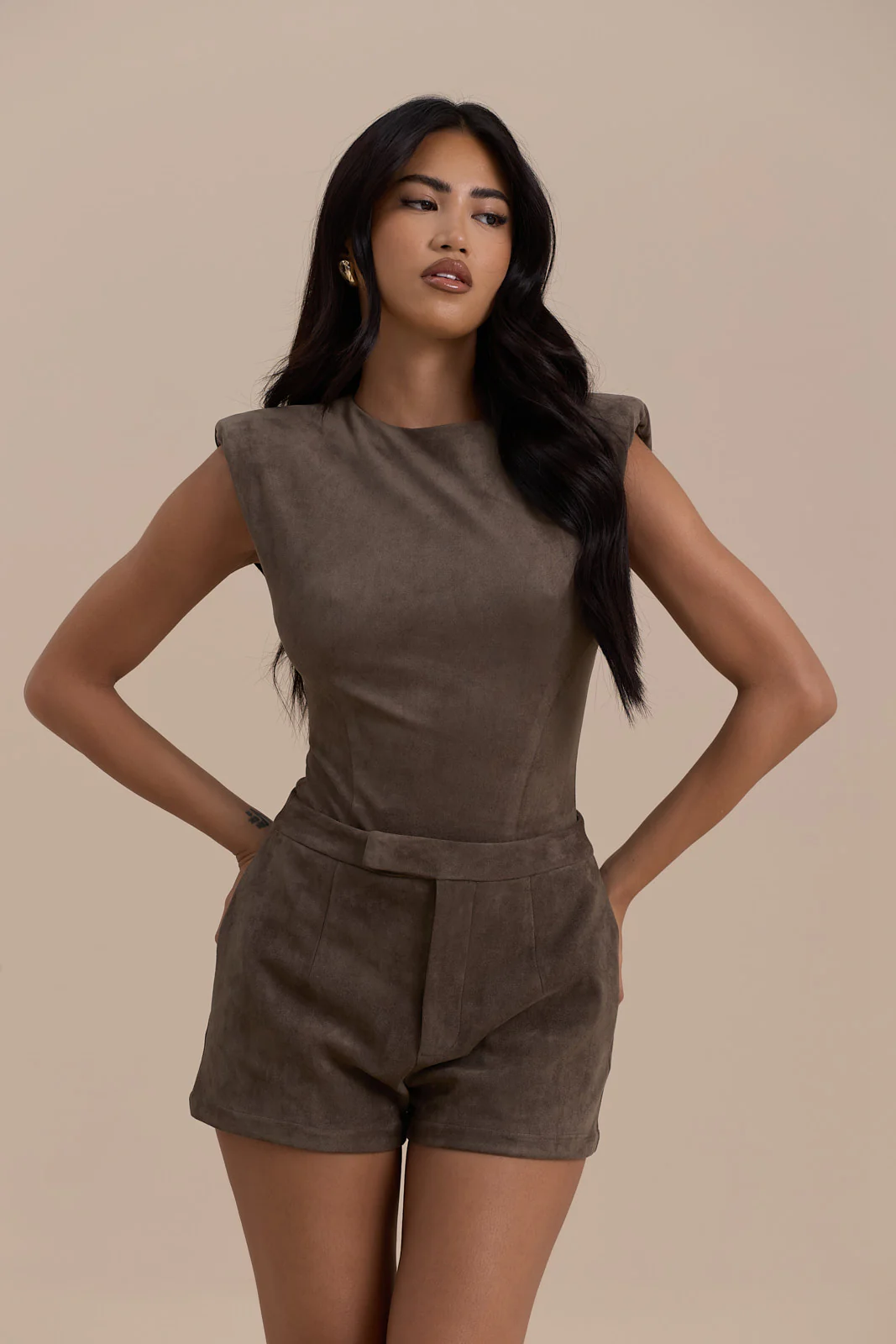 SUEDE BODYSUIT | DARK TAUPE - Image 8