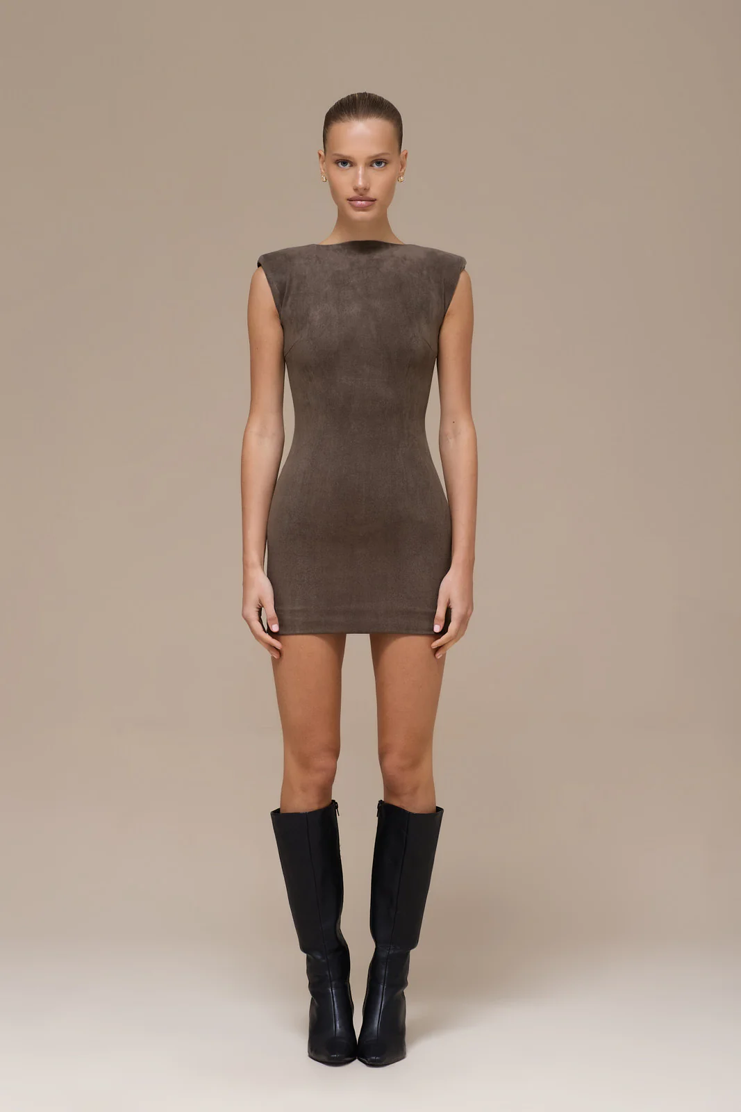 SUEDE MINI DRESS | DARK TAUPE - SALE - Image 20